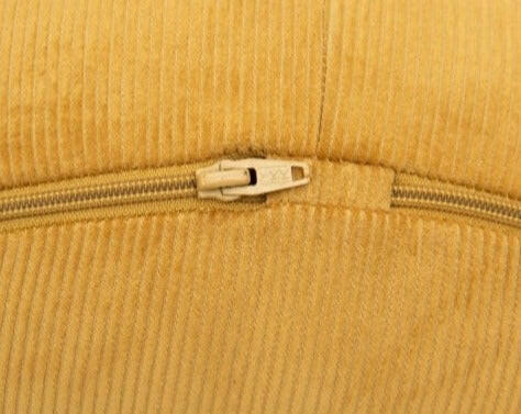 Lion's Face Mustard Yellow Cotton Corduroy Pouf with Embroidered Face & Long Fringe Playroom Furniture Bloomingville