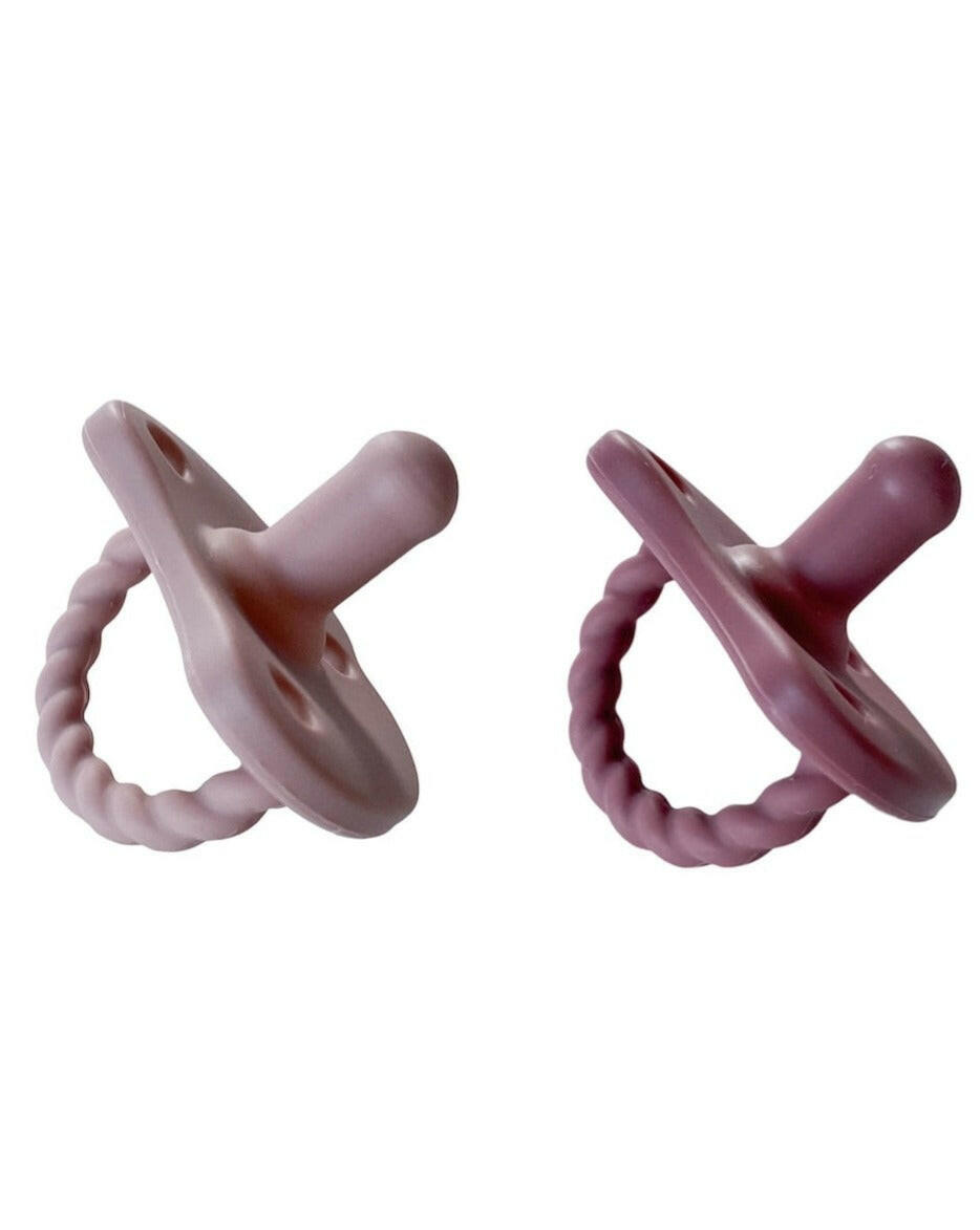 2 Pack Pacifier + Twirl | Mauvewood + Rose Baby Essentials Chewable Charm