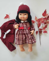 Baby Girl Doll - Asian  with Plaid Dress Set 38cm