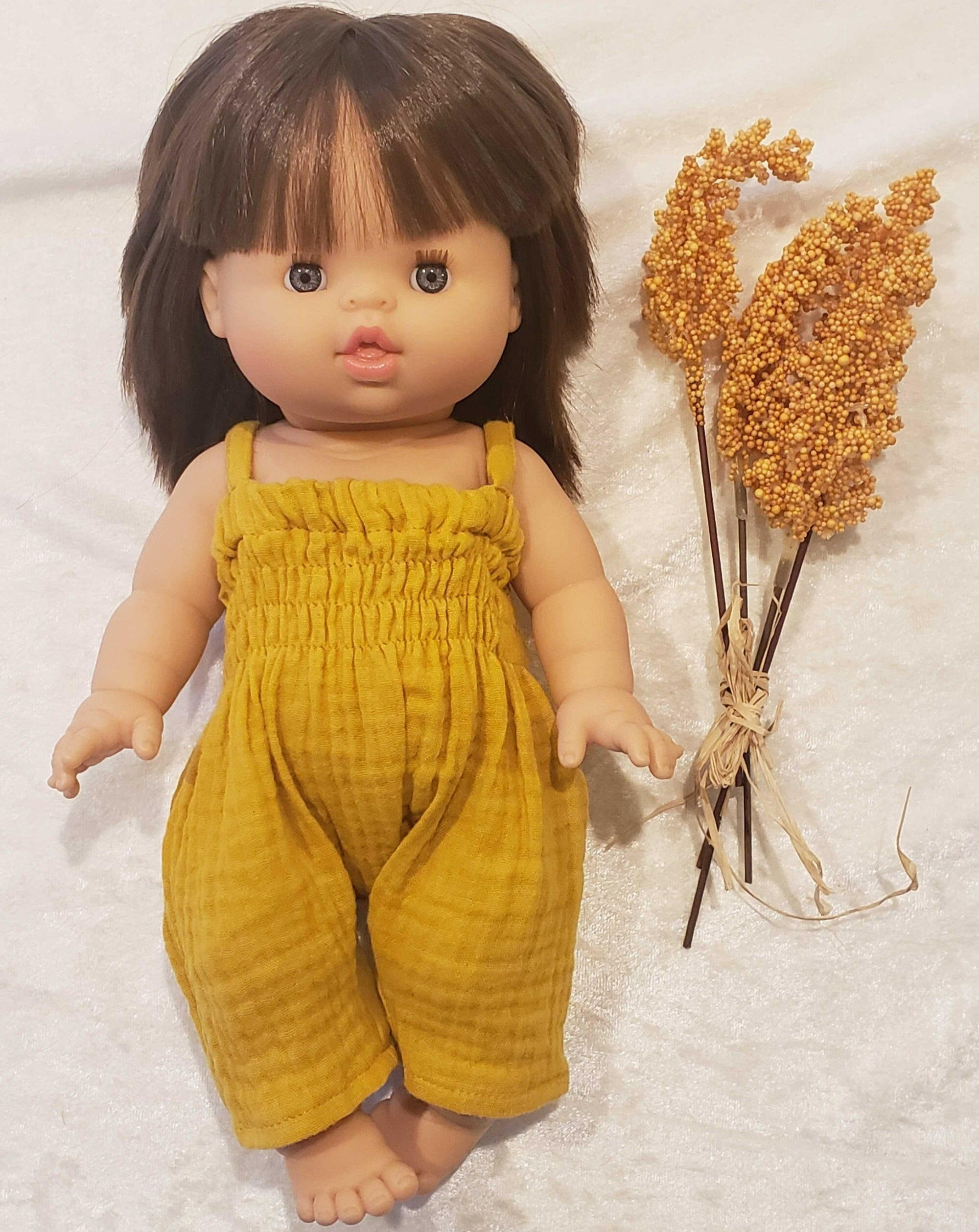 Bonnie cotton jumpsuit Mustard Doll Clothing Minikane