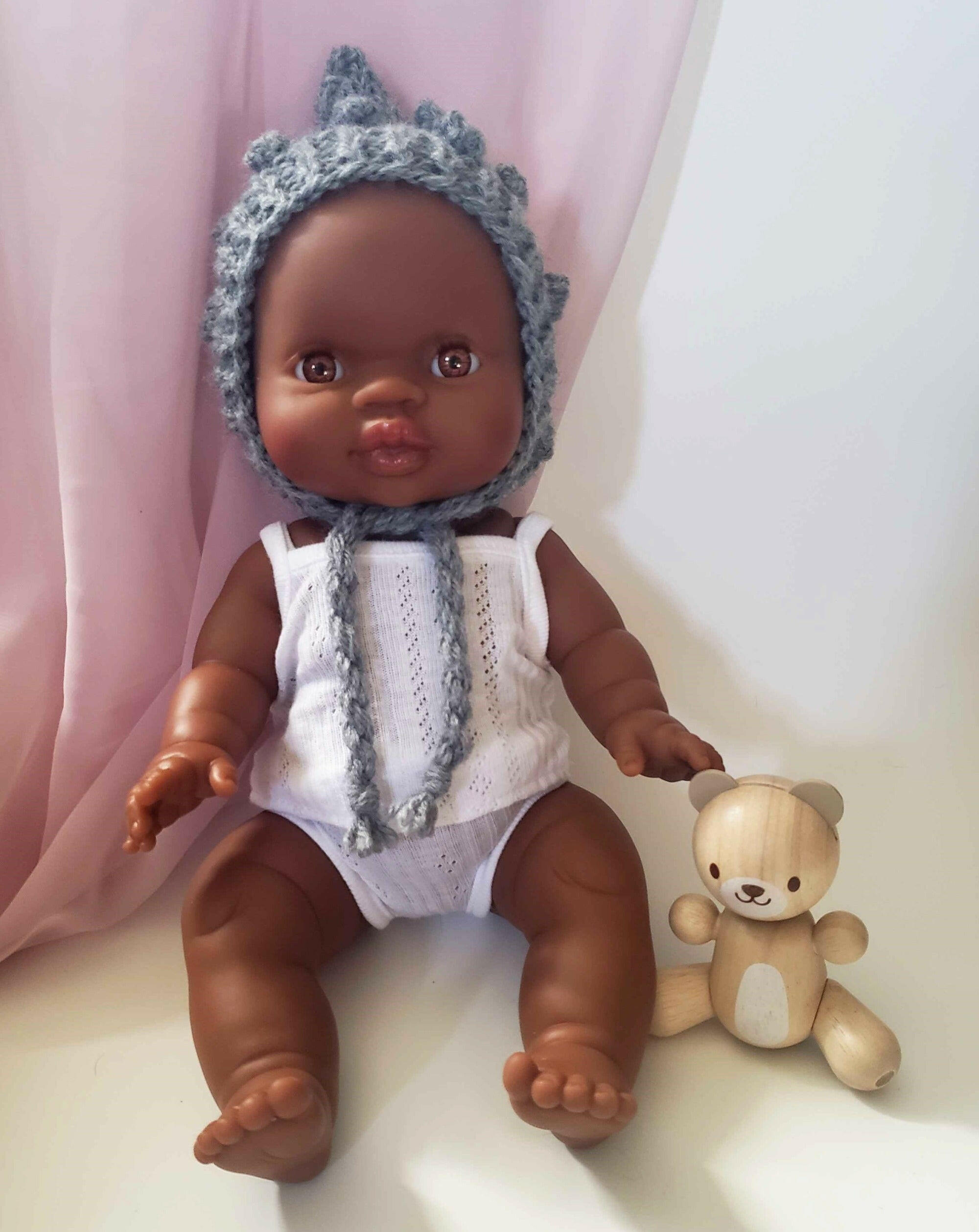Pixie Bobble Bonnet for Baby Dolls - Gray Doll Clothing Minikane