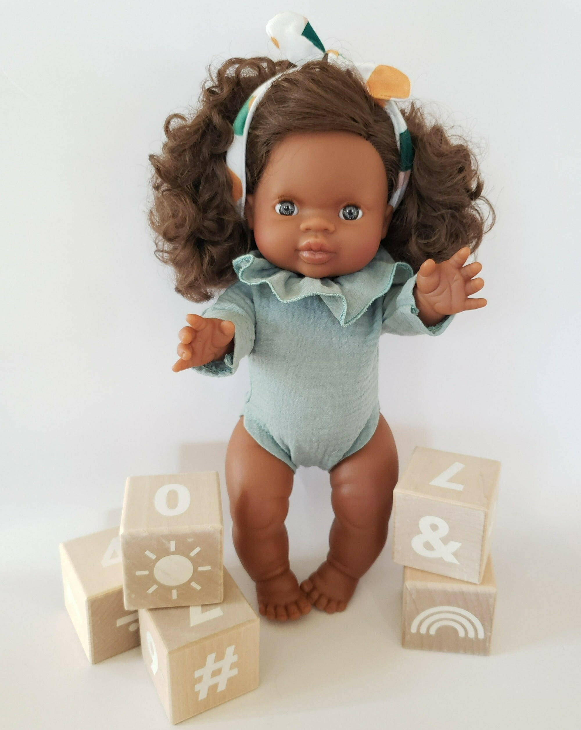 Ruffle Long Sleeve Romper Doll Clothing Little Wonder & Co. Moss