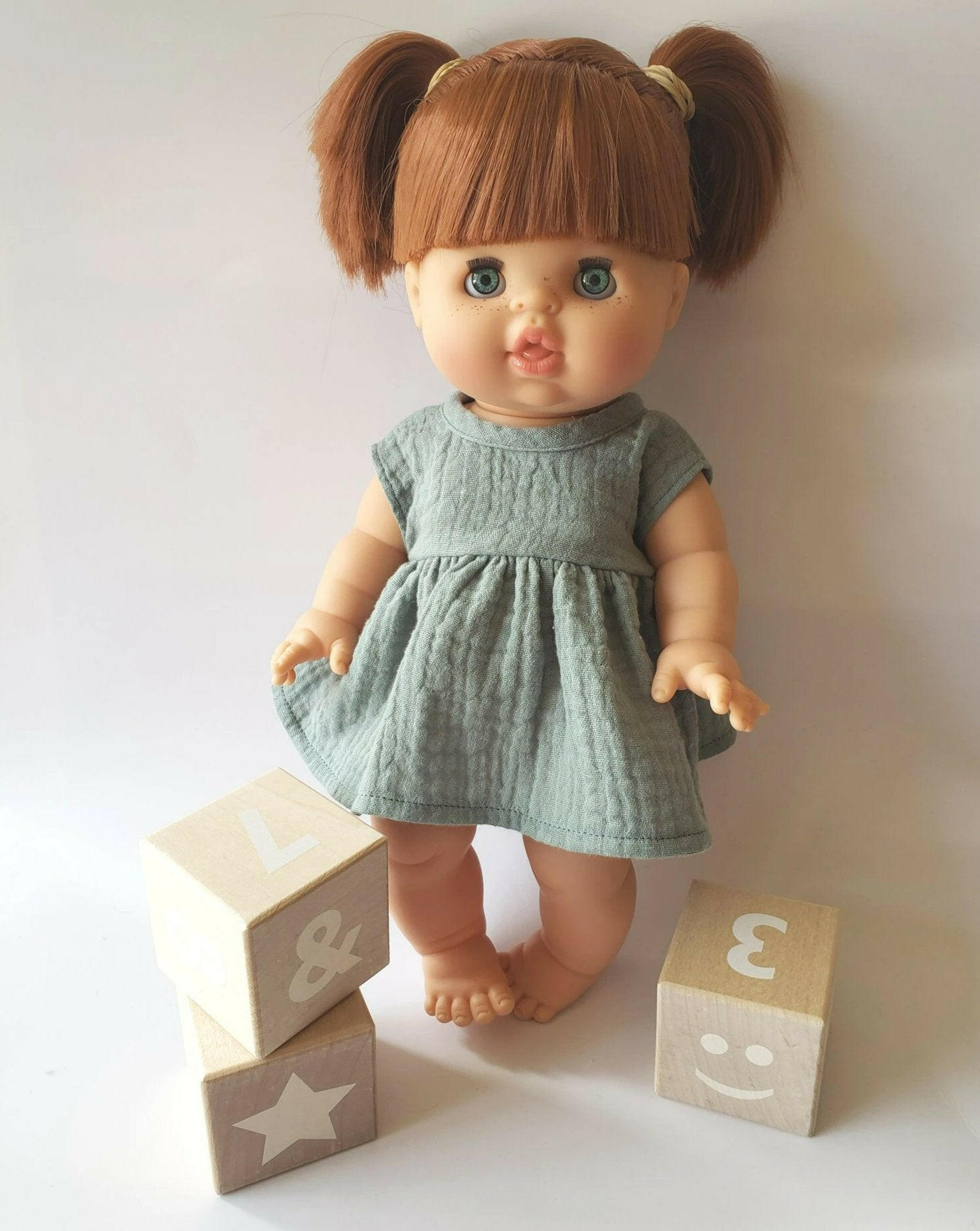 Faustine Cotton Dress short sleeve Doll Clothing Little Wonder & Co. Green