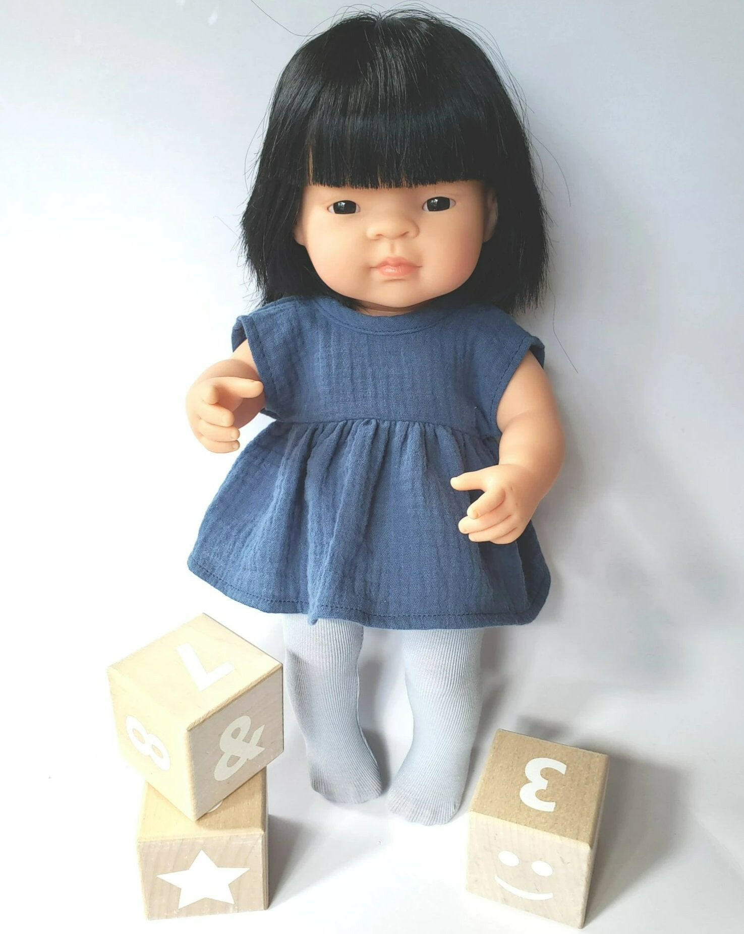 Faustine Cotton Dress short sleeve Doll Clothing Little Wonder & Co. Blue
