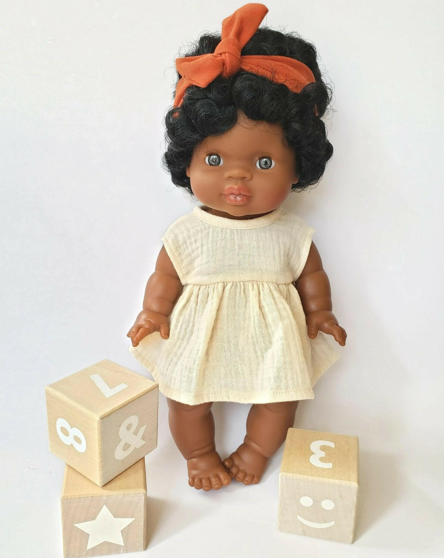 Faustine Cotton Dress short sleeve Doll Clothing Little Wonder & Co. Cream