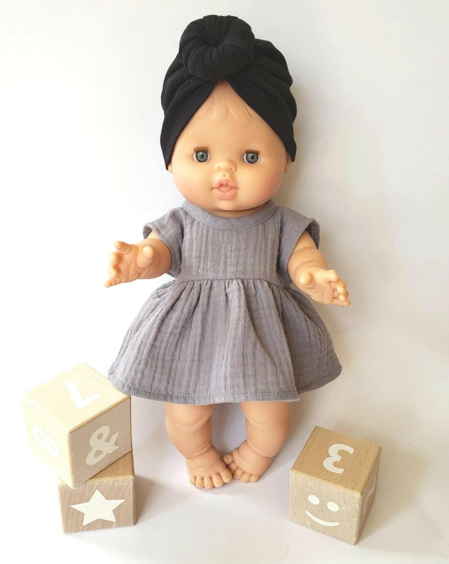 Faustine Cotton Dress short sleeve Doll Clothing Little Wonder & Co. Gray