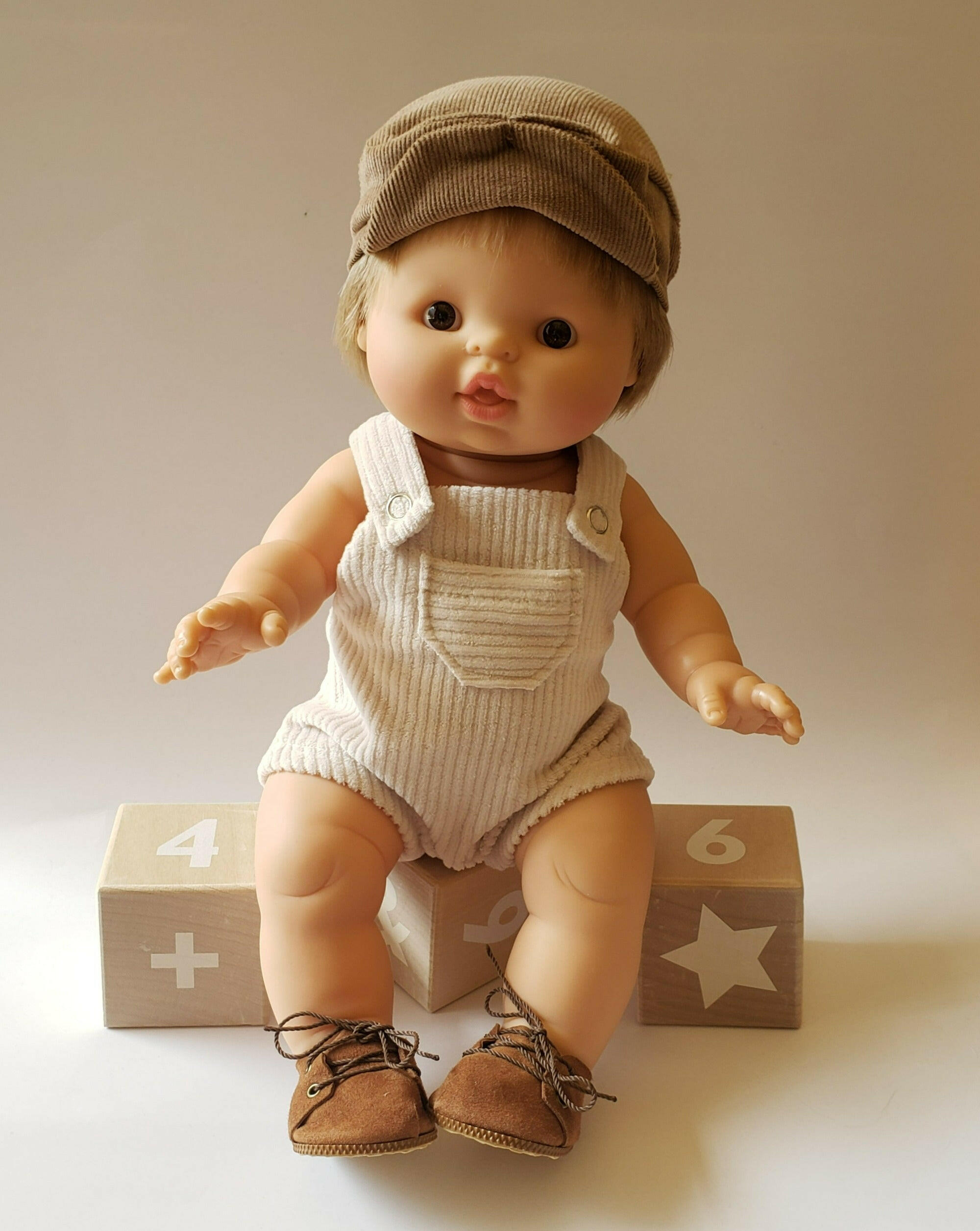 Boys Corduroy Romper Doll Clothing Little Wonder & Co. Cream
