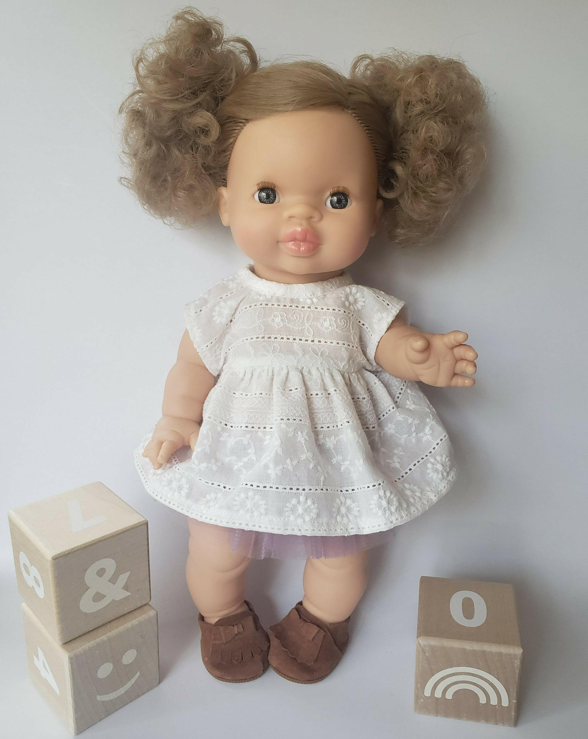 Cotton Doll Dress - Embroidery White Doll Clothing Little Wonder & Co. Short Sleeve