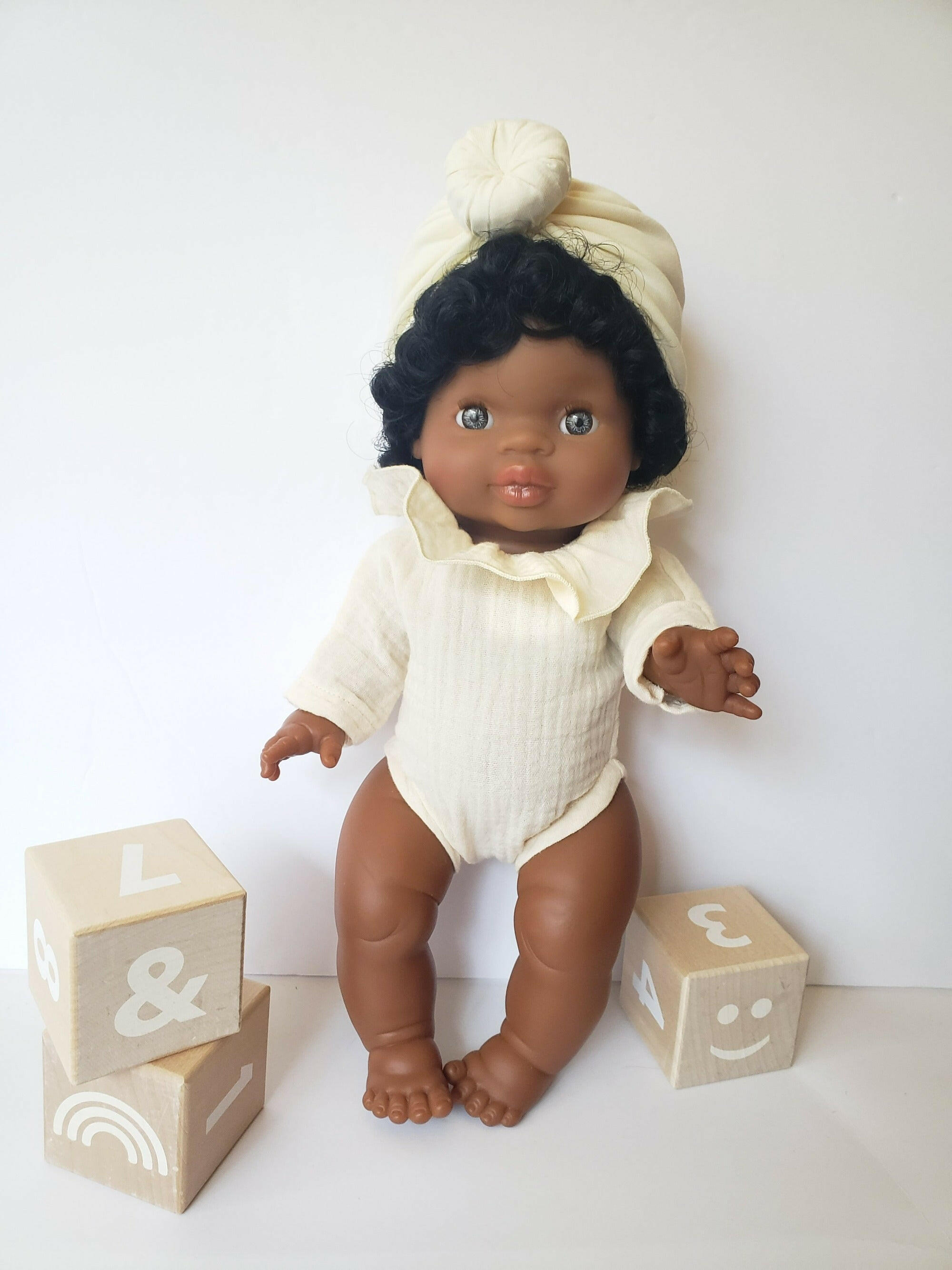 Ruffle Long Sleeve Romper Doll Clothing Little Wonder & Co. Cream