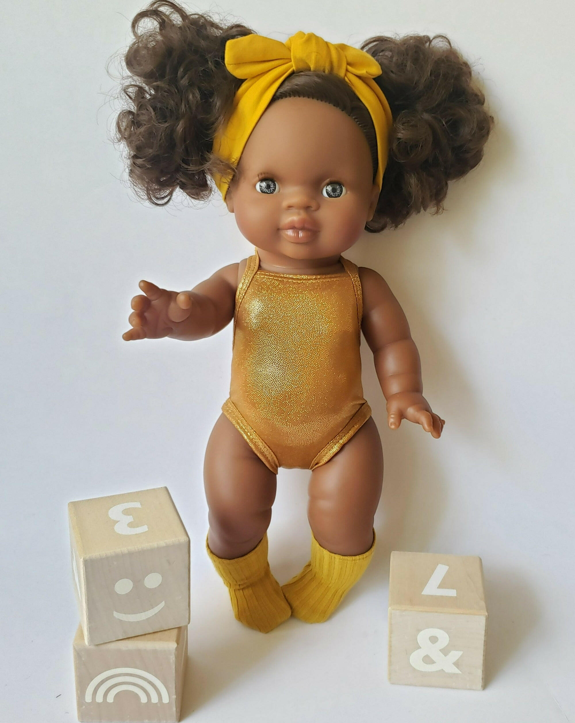 Doll Shiny Bodysuit Doll Clothing Little Wonder & Co. Gold Onesie