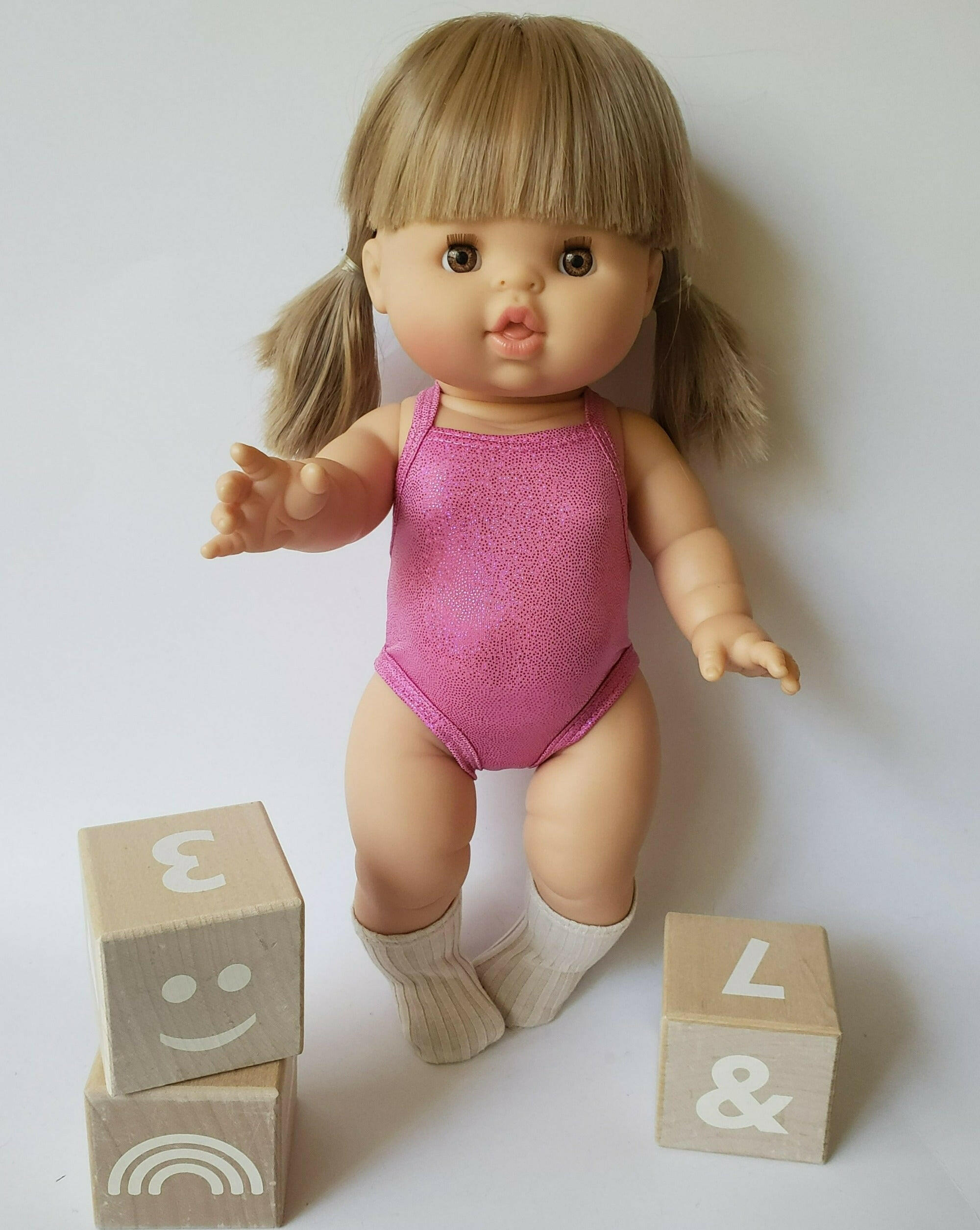 Doll Shiny Bodysuit Doll Clothing Little Wonder & Co. Hot Pink Onesie