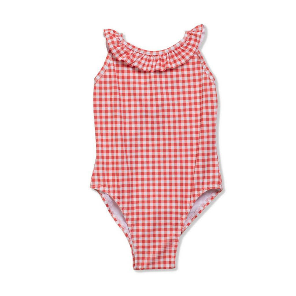 Gingham Girl Swimsuit swimwear Mon Coeur 2Y Coral Gingham