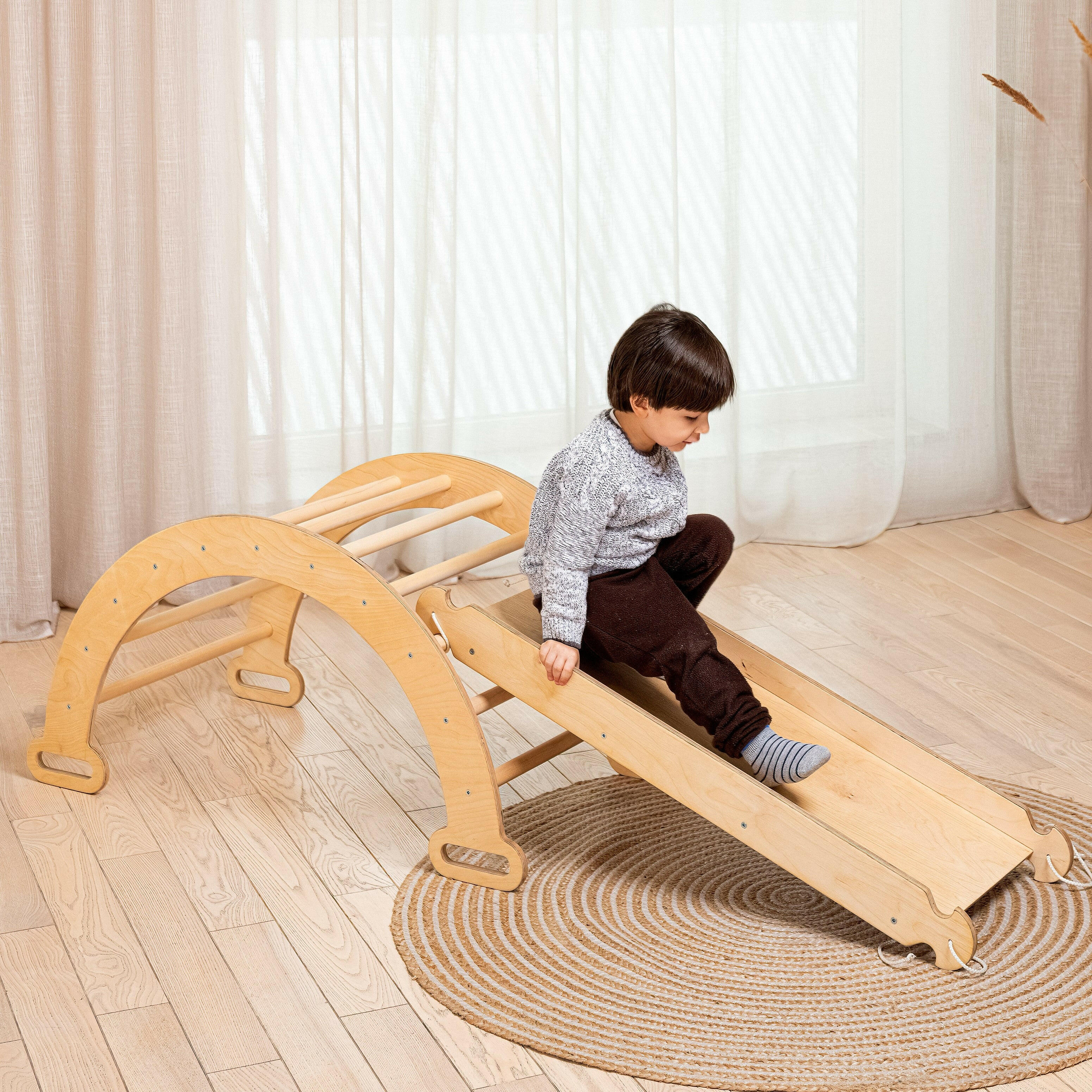 2in1 Montessori Climbing Frame Set: Arch/Rocker Balance + Slide Board/Ramp - Beige 2in1 Playsets Goodevas