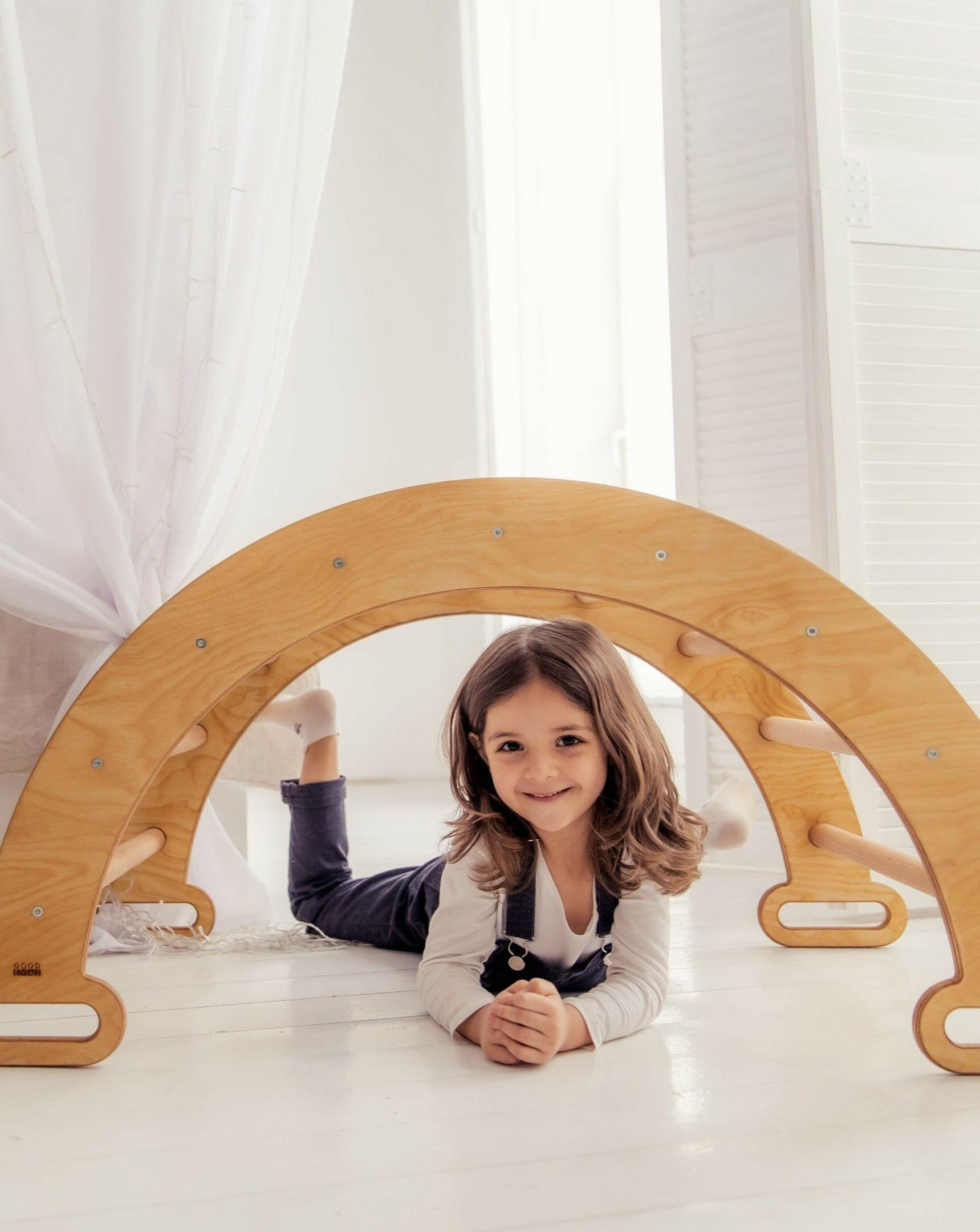 Climbing Arch & Rocker Balance - Montessori Climbers for Kids 1-7 y.o. – Beige Single Ladders Goodevas