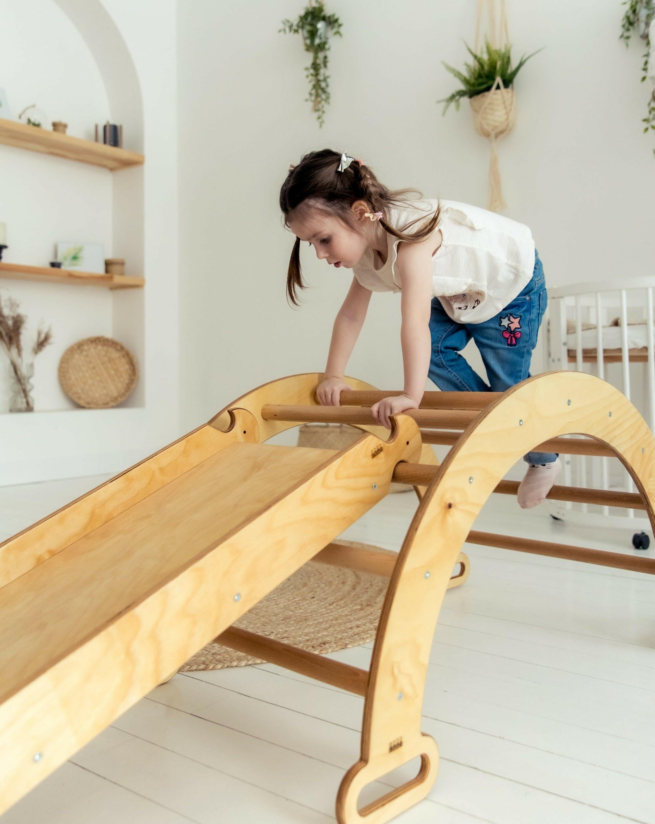2in1 Montessori Climbing Frame Set: Arch/Rocker Balance + Slide Board/Ramp - Beige 2in1 Playsets Goodevas