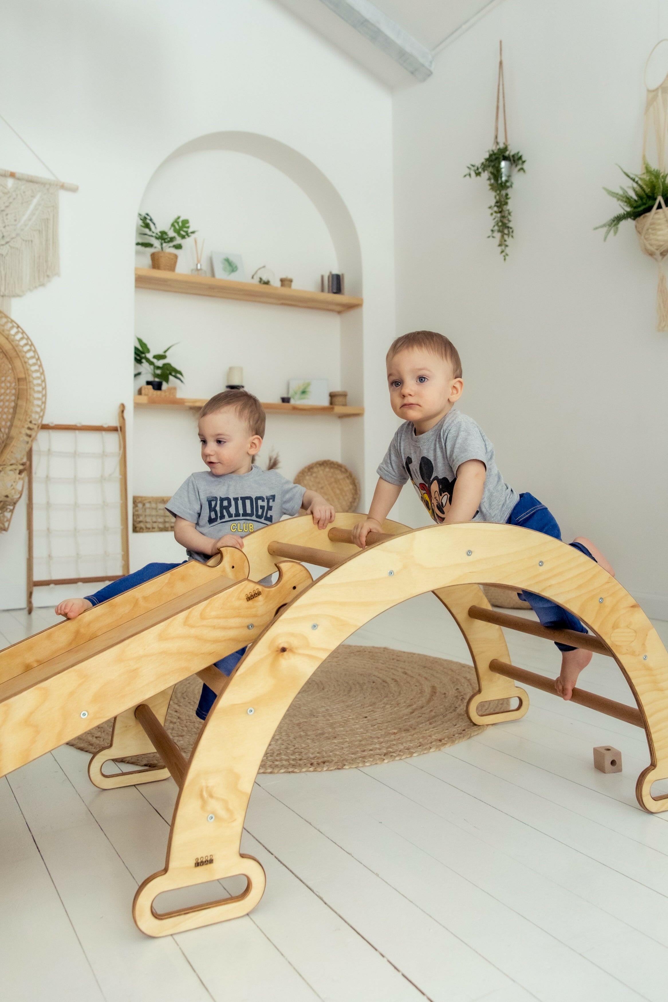 2in1 Montessori Climbing Frame Set: Arch/Rocker Balance + Slide Board/Ramp - Beige 2in1 Playsets Goodevas