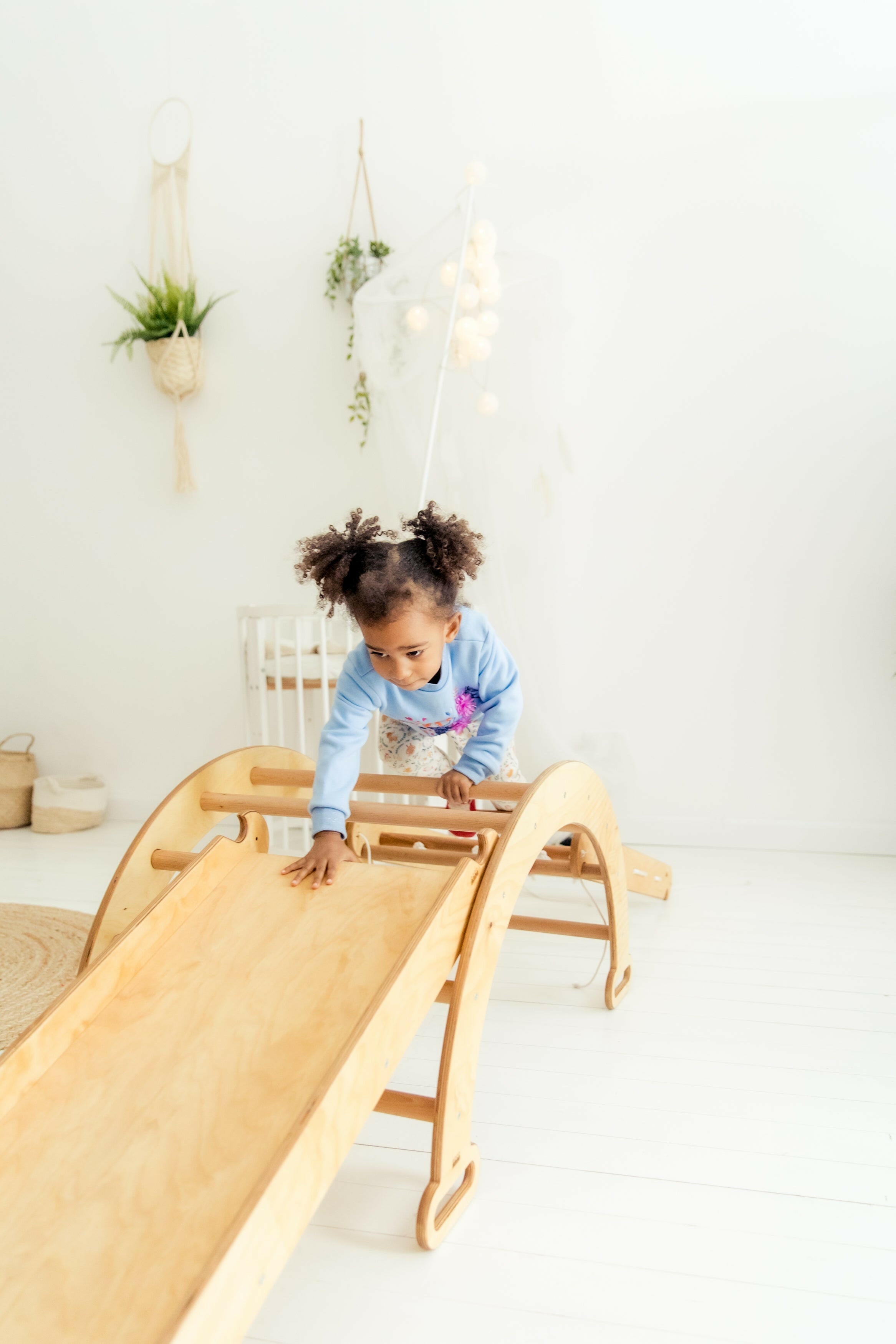 2in1 Montessori Climbing Frame Set: Arch/Rocker Balance + Slide Board/Ramp - Beige 2in1 Playsets Goodevas
