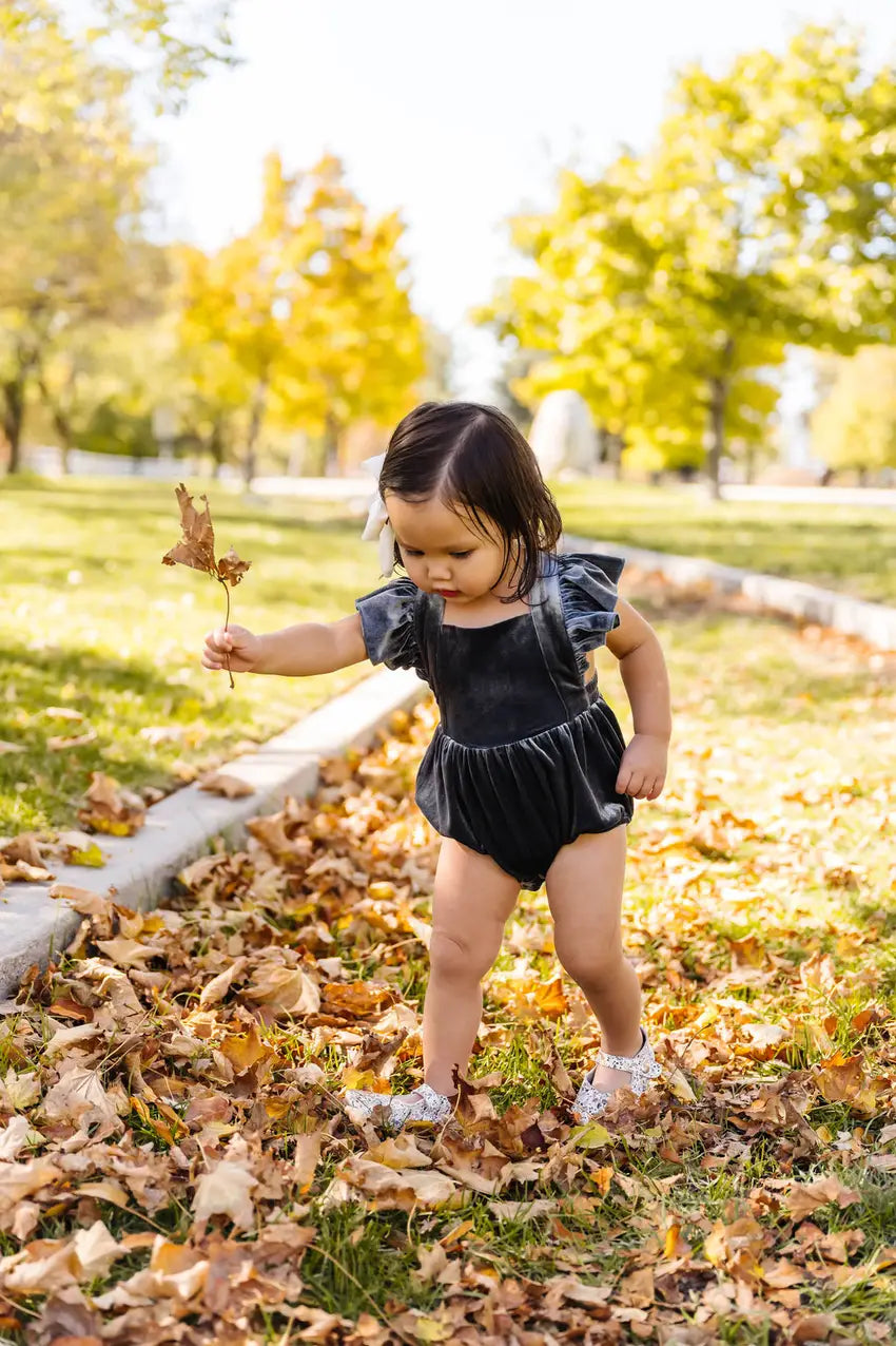 Emmy Romper in Blue Velvet Ollie Jay