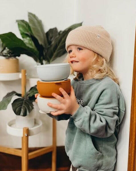 Silicone Suction Bowl with Lids Feeding The Dearest Grey
