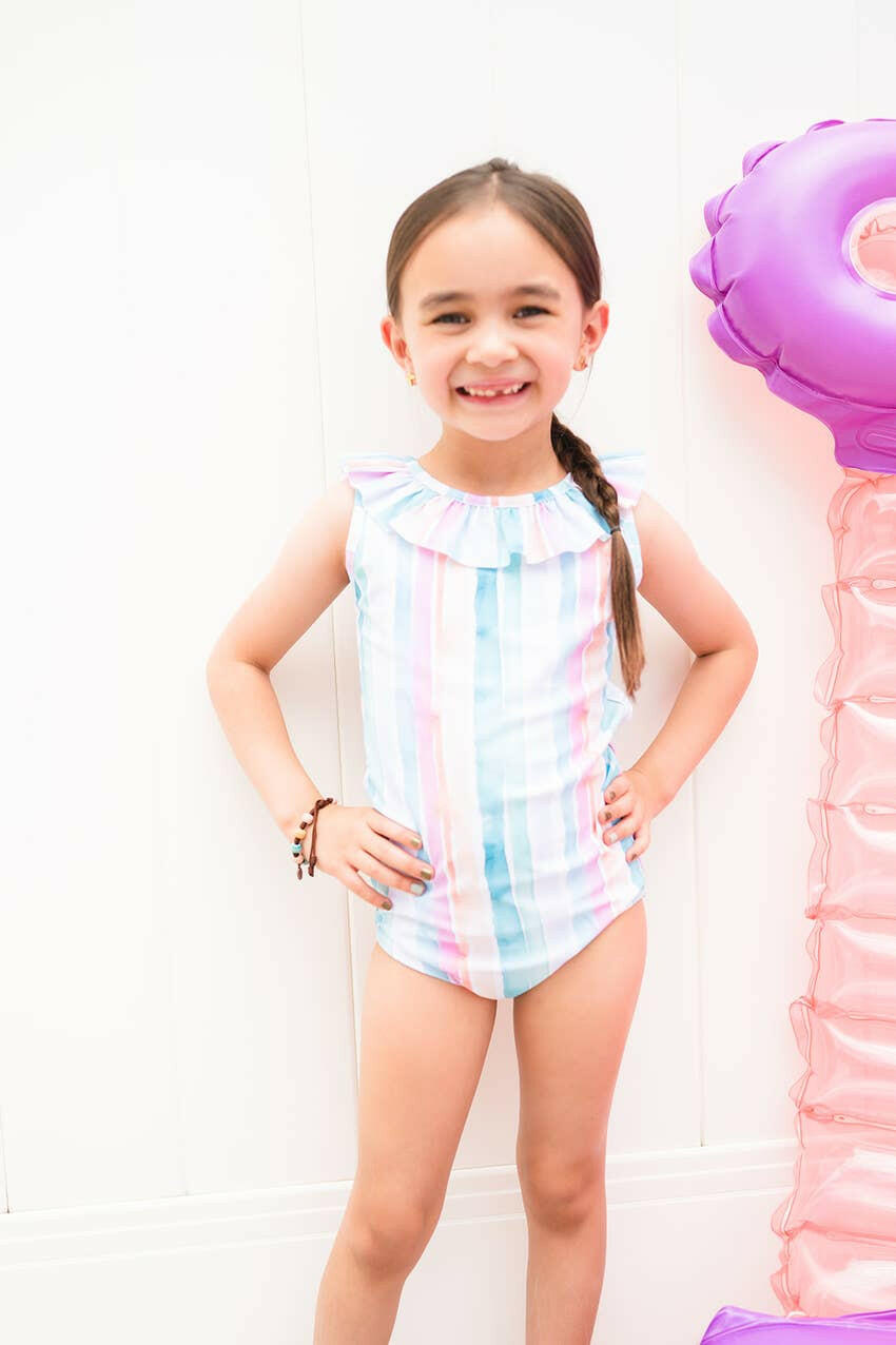 Lorelai Swim in Watercolor Stripe swimwear Ollie Jay