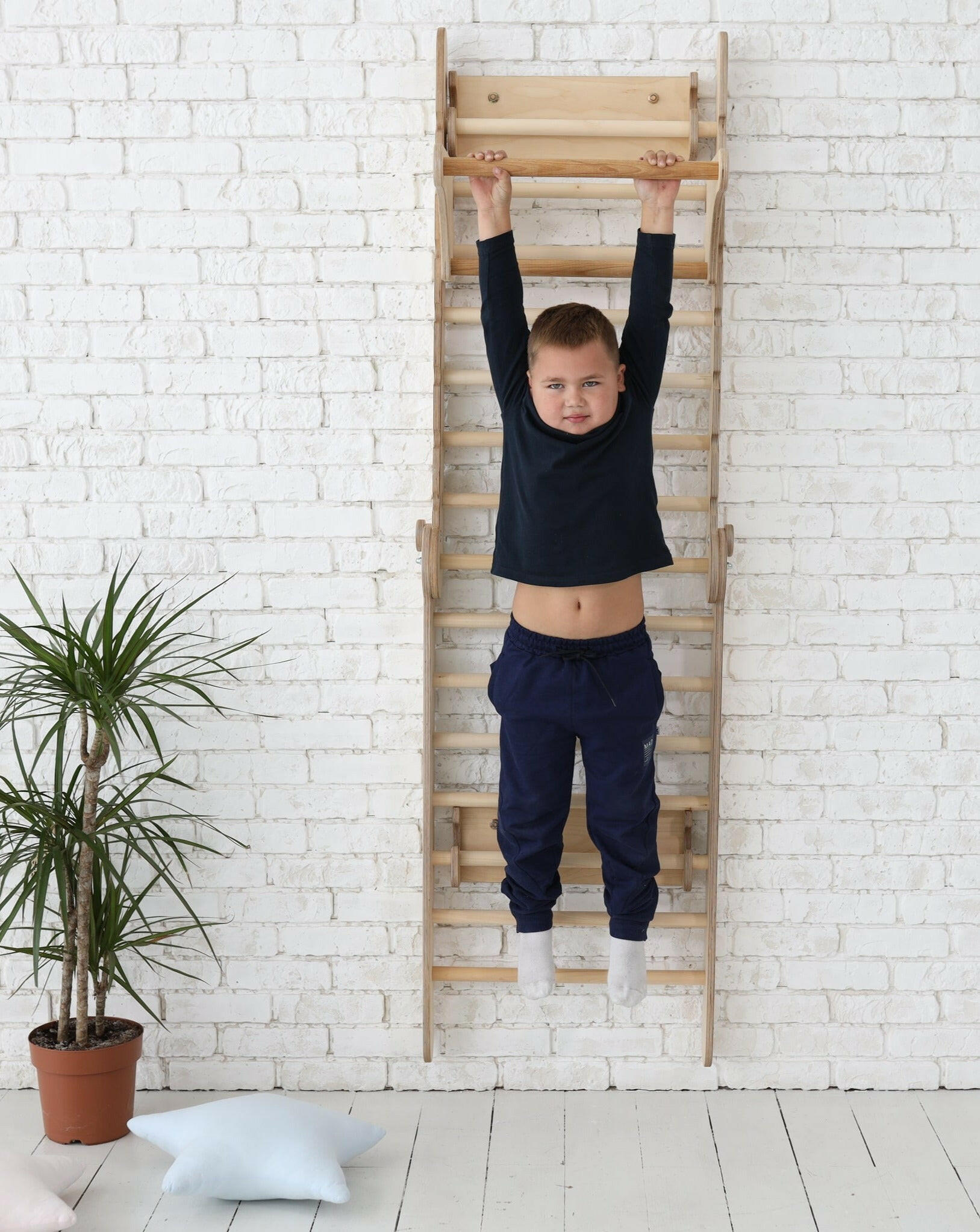 Triangle Ladder with Gym Addition – Montessori Climbers for Toddlers – Beige Single Ladders Goodevas