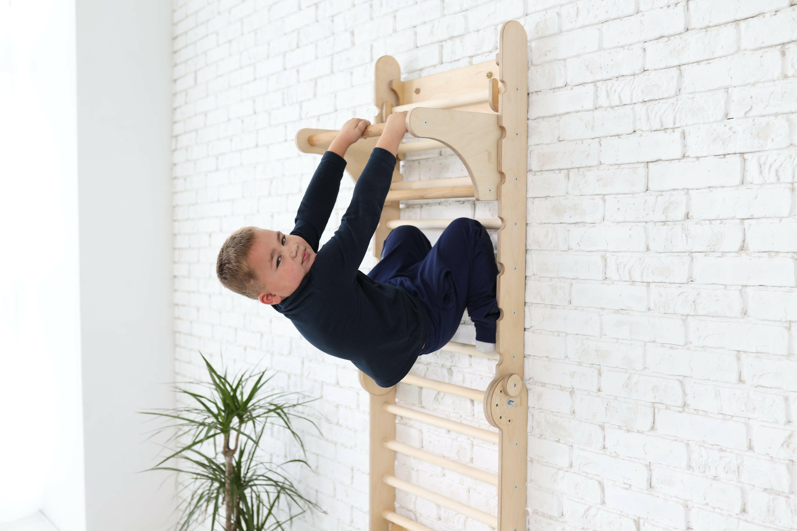 Triangle Ladder with Gym Addition – Montessori Climbers for Toddlers – Beige Single Ladders Goodevas