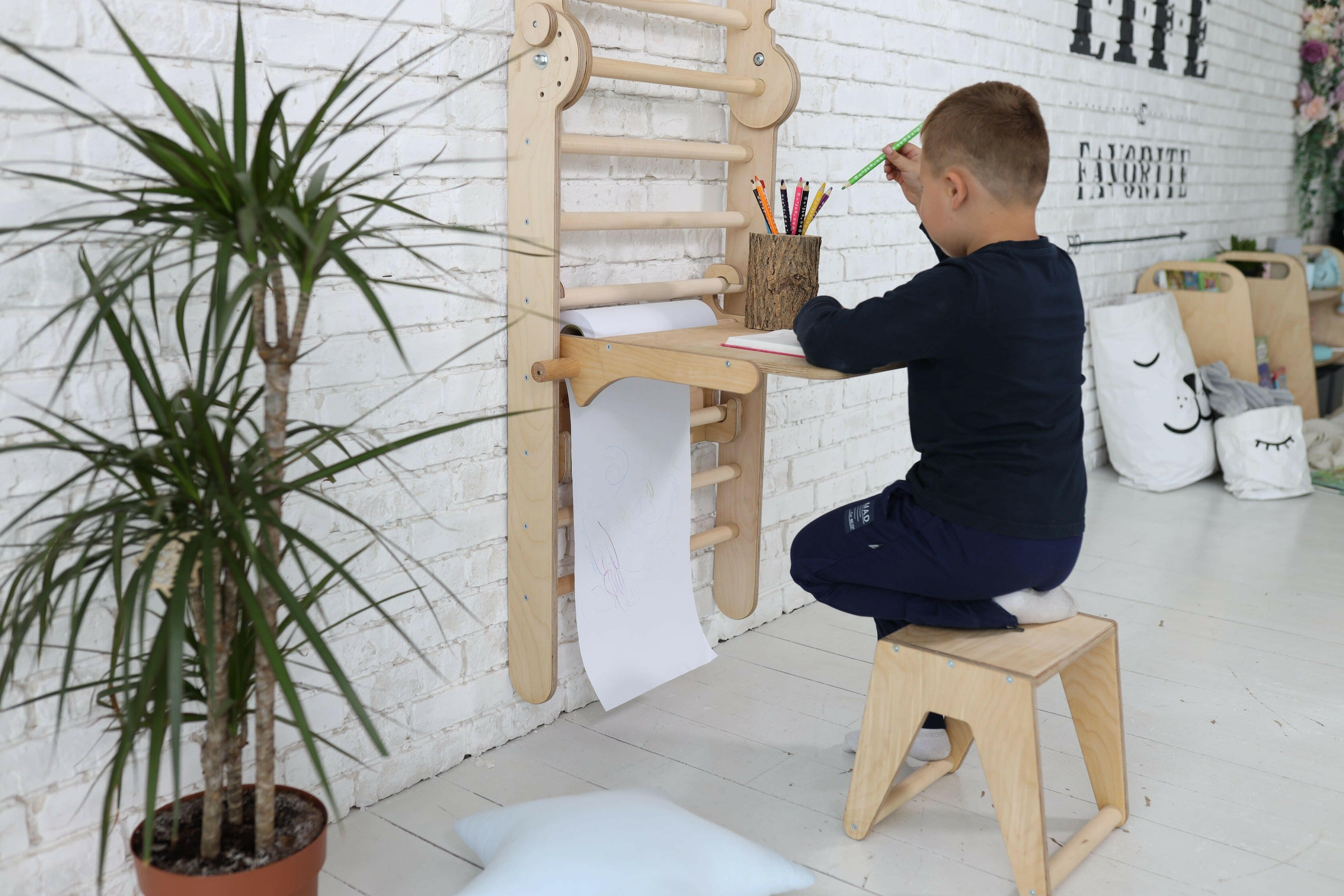 Triangle Ladder with Art Addition – Montessori Climber for Toddlers – Beige Goodevas