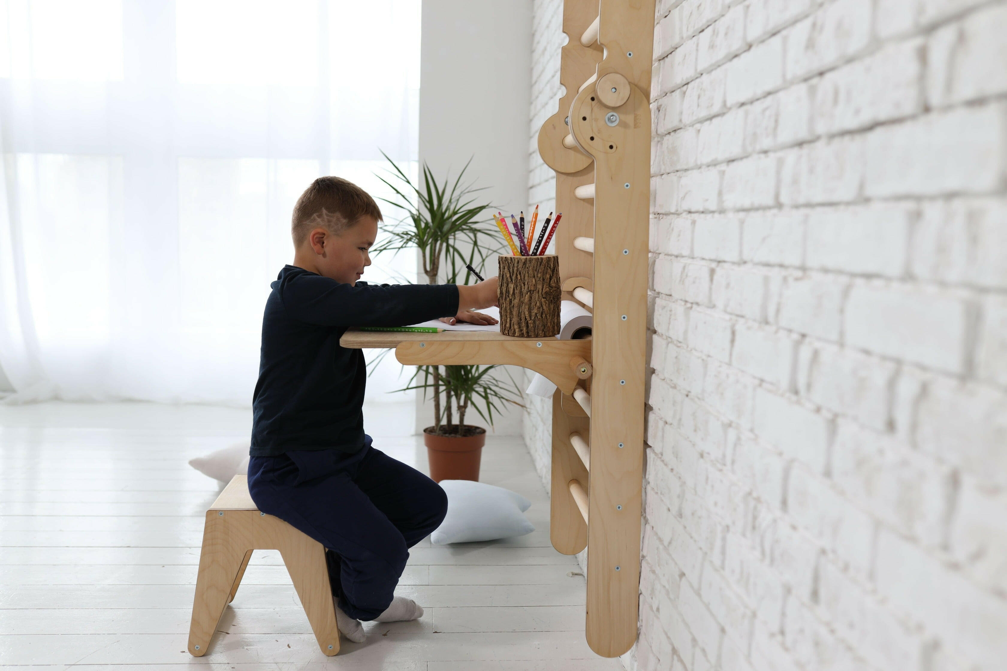 Triangle Ladder with Art Addition – Montessori Climber for Toddlers – Beige Goodevas