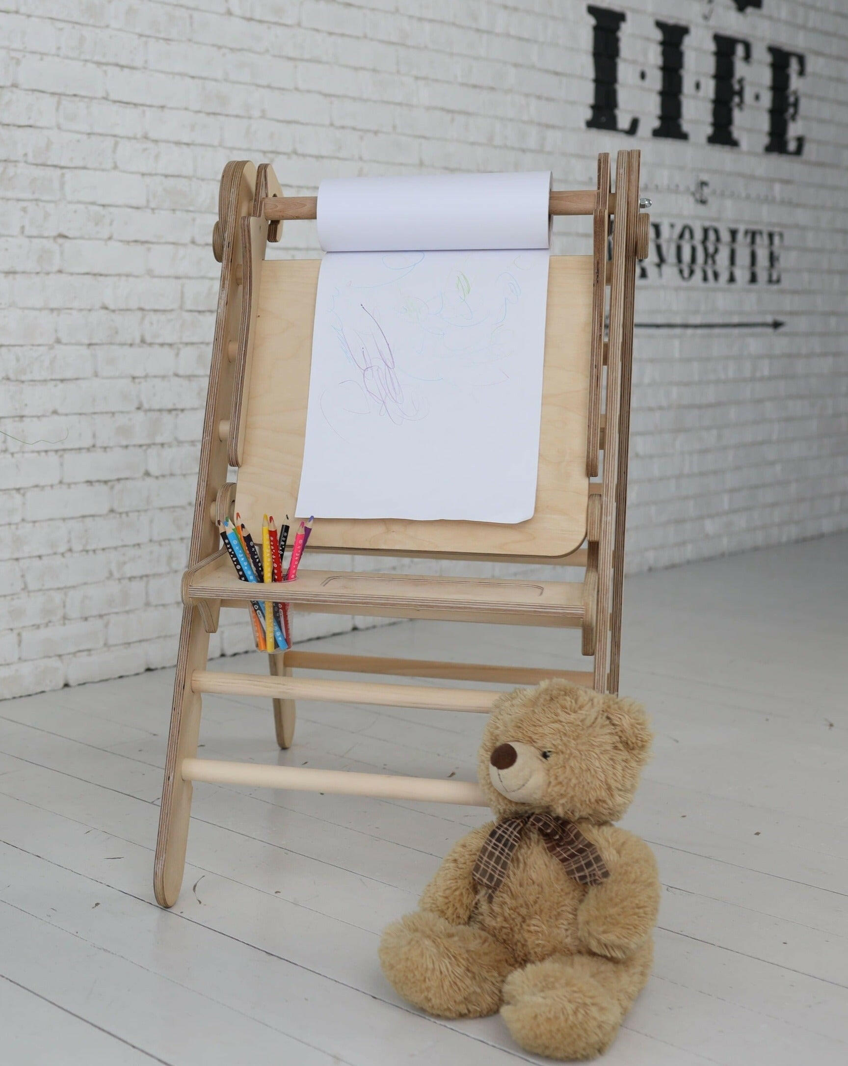 Triangle Ladder with Art Addition – Montessori Climber for Toddlers – Beige Goodevas