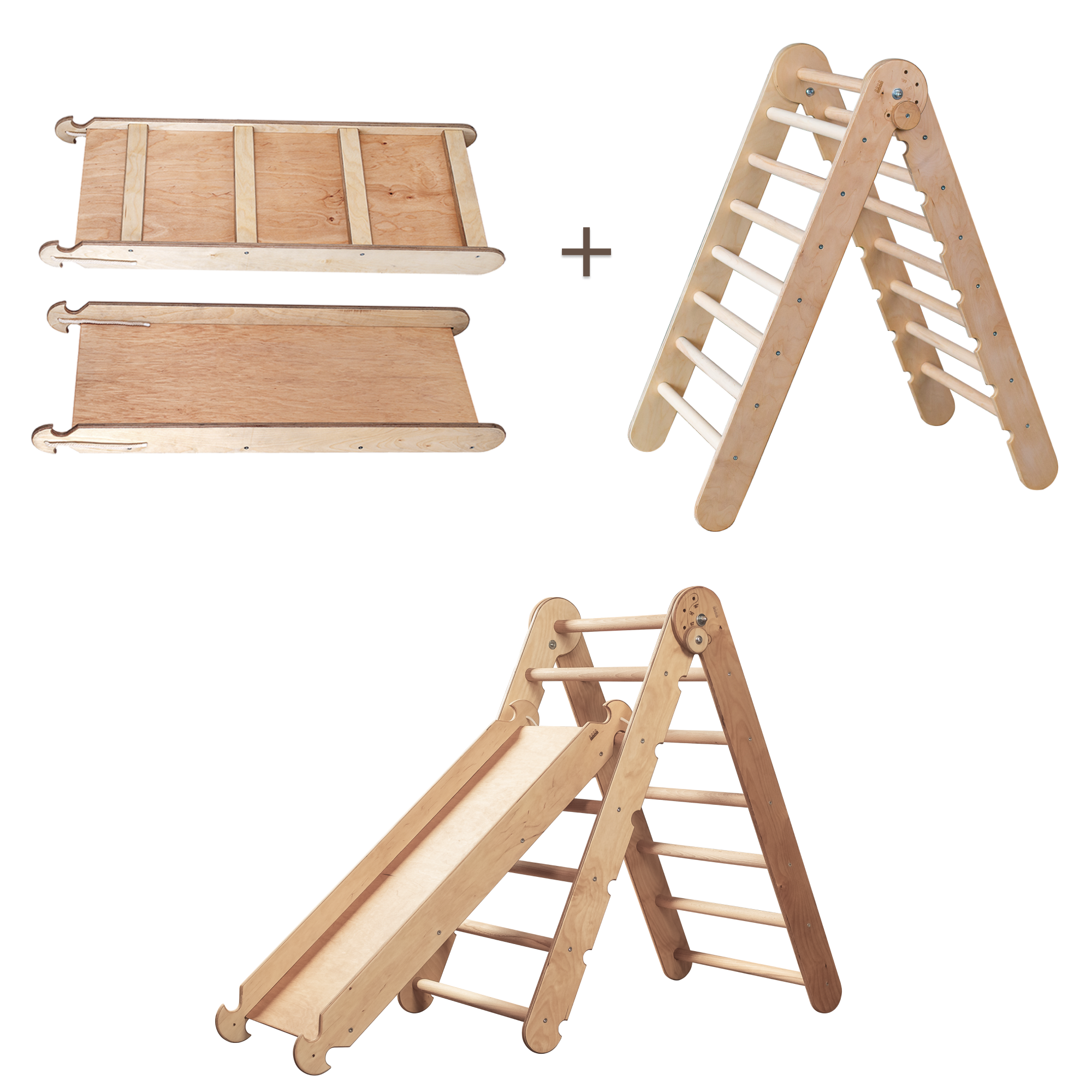 2in1 Montessori Climbing Frame Set: Triangle Ladder + Slide Board/Ramp – Chocolate 2in1 Playsets Goodevas
