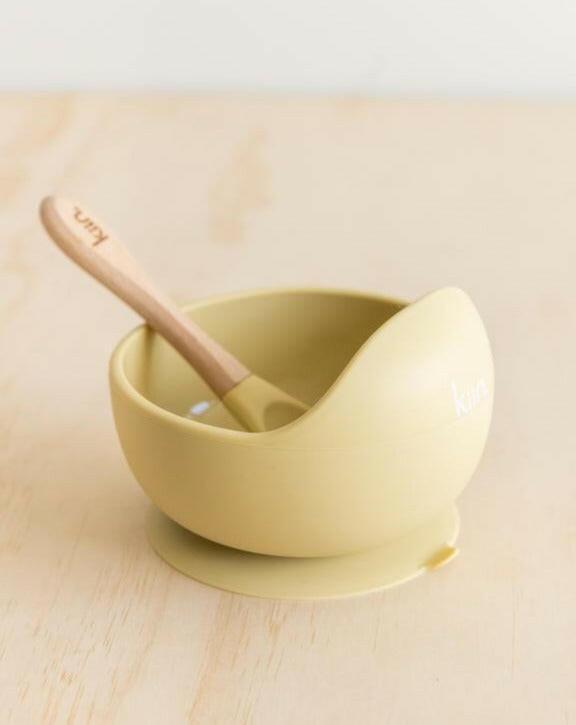 Silicone Bowl + Spoon Set Feeding Kiin Baby Beige