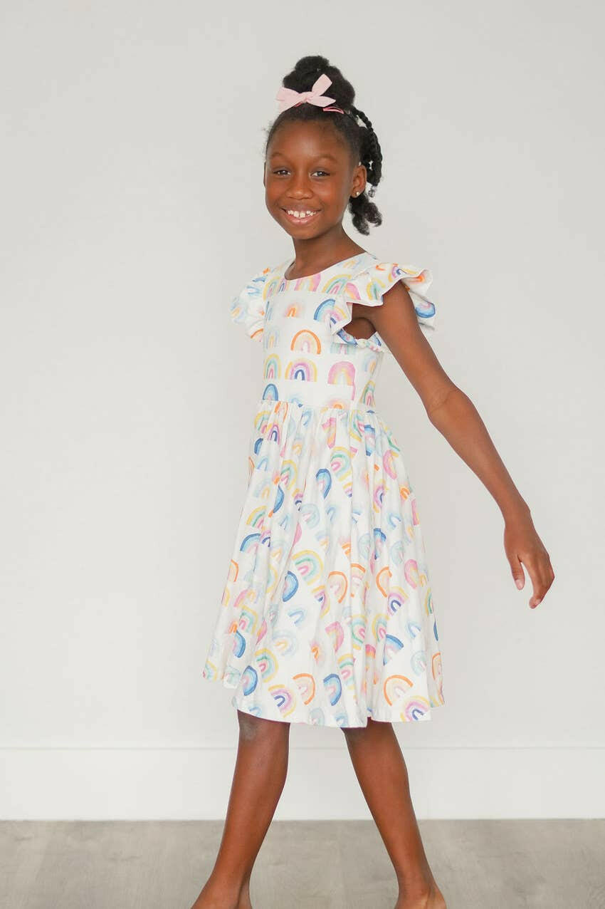 Olivia Dress in Watercolor Rainbow Ollie Jay