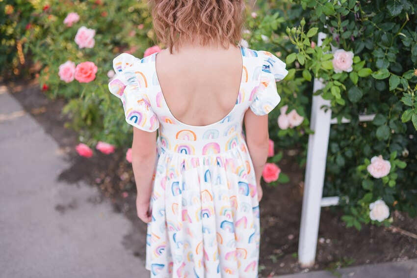 Olivia Dress in Watercolor Rainbow Ollie Jay