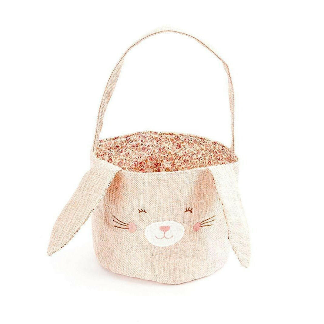 Pink Linen Bunny Basket - Small Storage Bin MON AMI