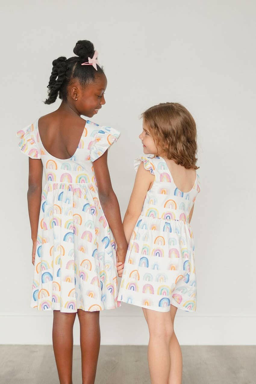 Macie Romper in Watercolor Rainbow romper Ollie Jay