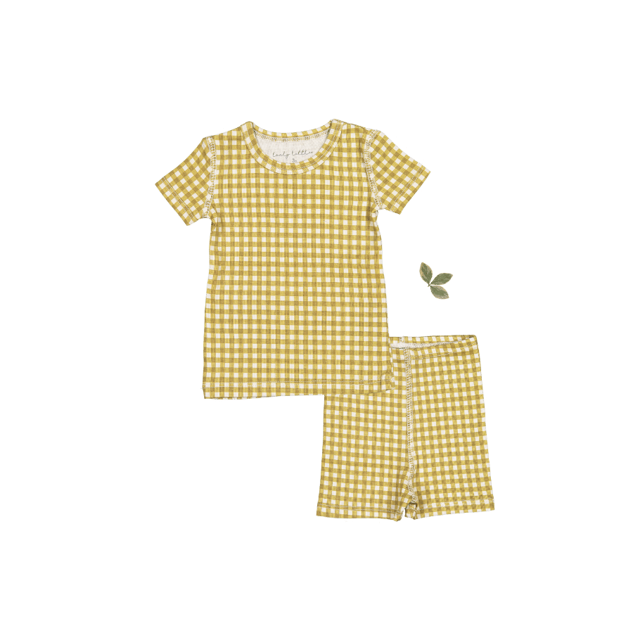 Printed Short Sleeve Tee + Short Lovely Littles 6m Golden Gingham