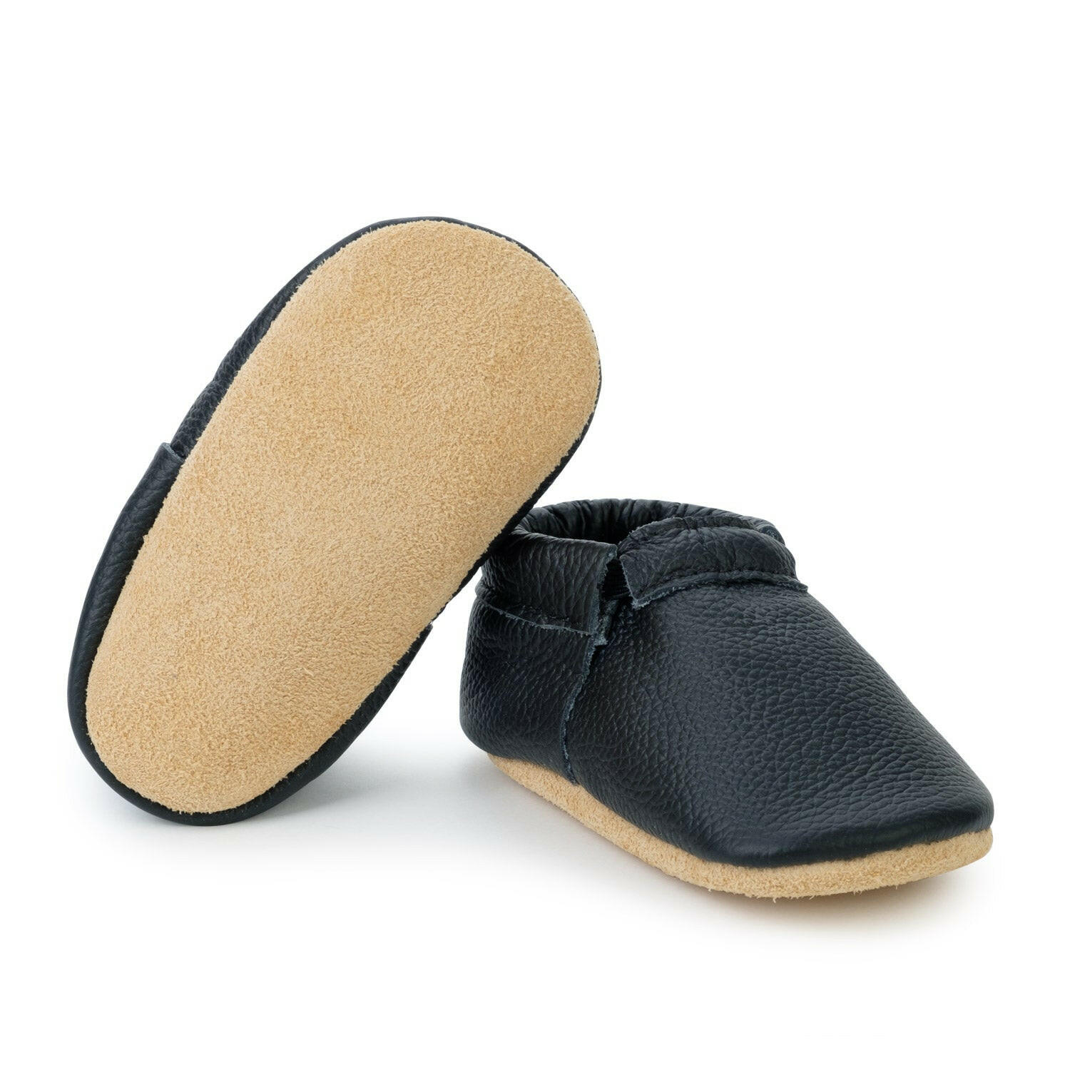 Black and Tan Fringeless Moccasins Fringeless Moccasins BirdRock Baby
