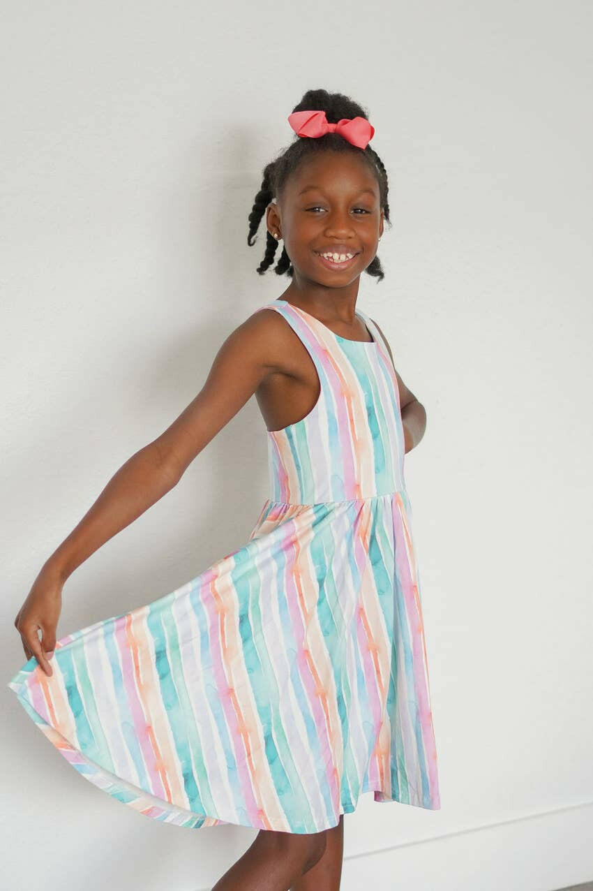Charlotte Dress in Watercolor Stripe dress Ollie Jay