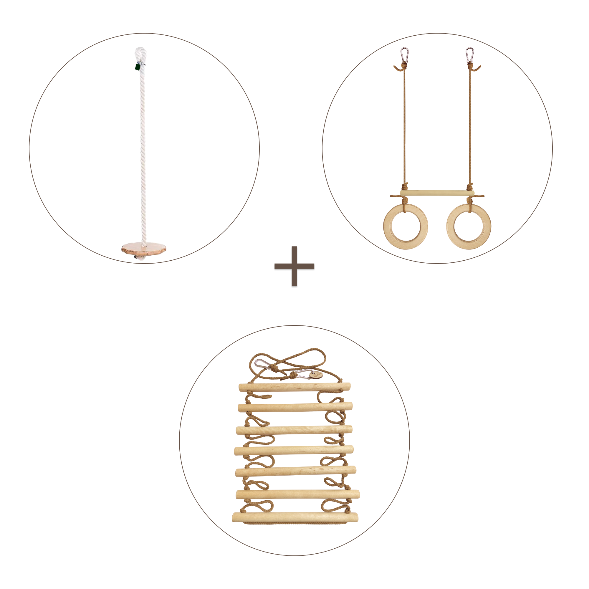 3in1 Swings Set: Rope ladder + Disc Swing + Trapeze bar with rings 3in1 Swing Set Goodevas