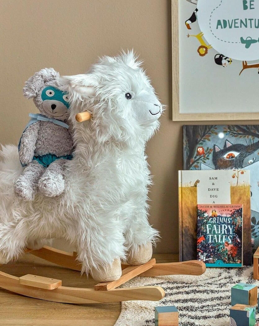 Plush White Rocking Llama Kids Toys Bloomingville Mini