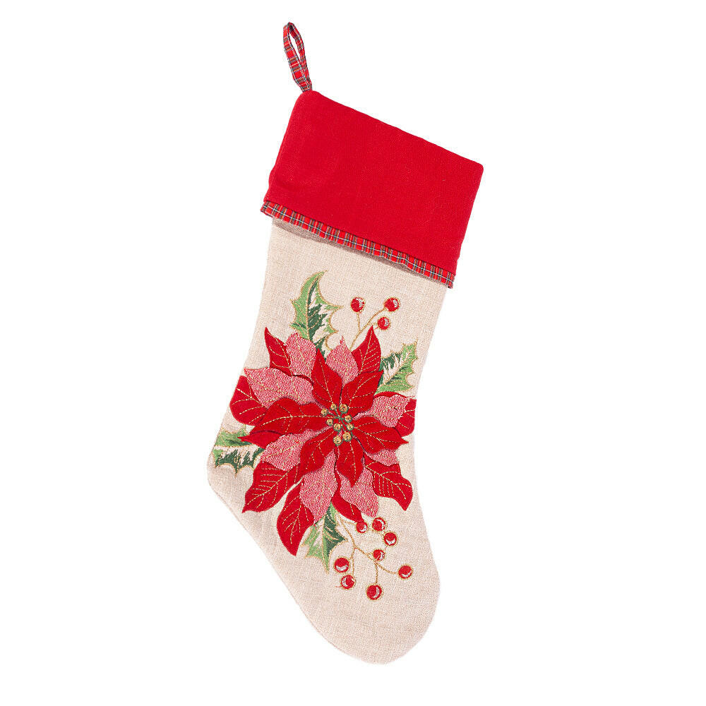 Red Poinsettia Christmas Stocking Stocking MON AMI