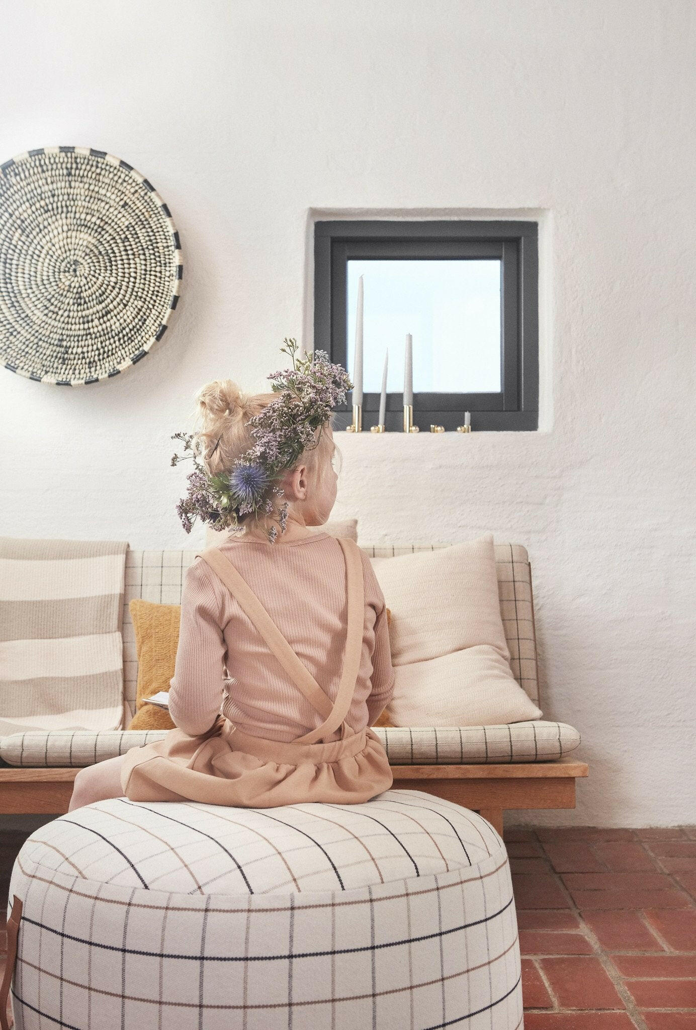 Grid Pouf Large - Offwhite OYOY