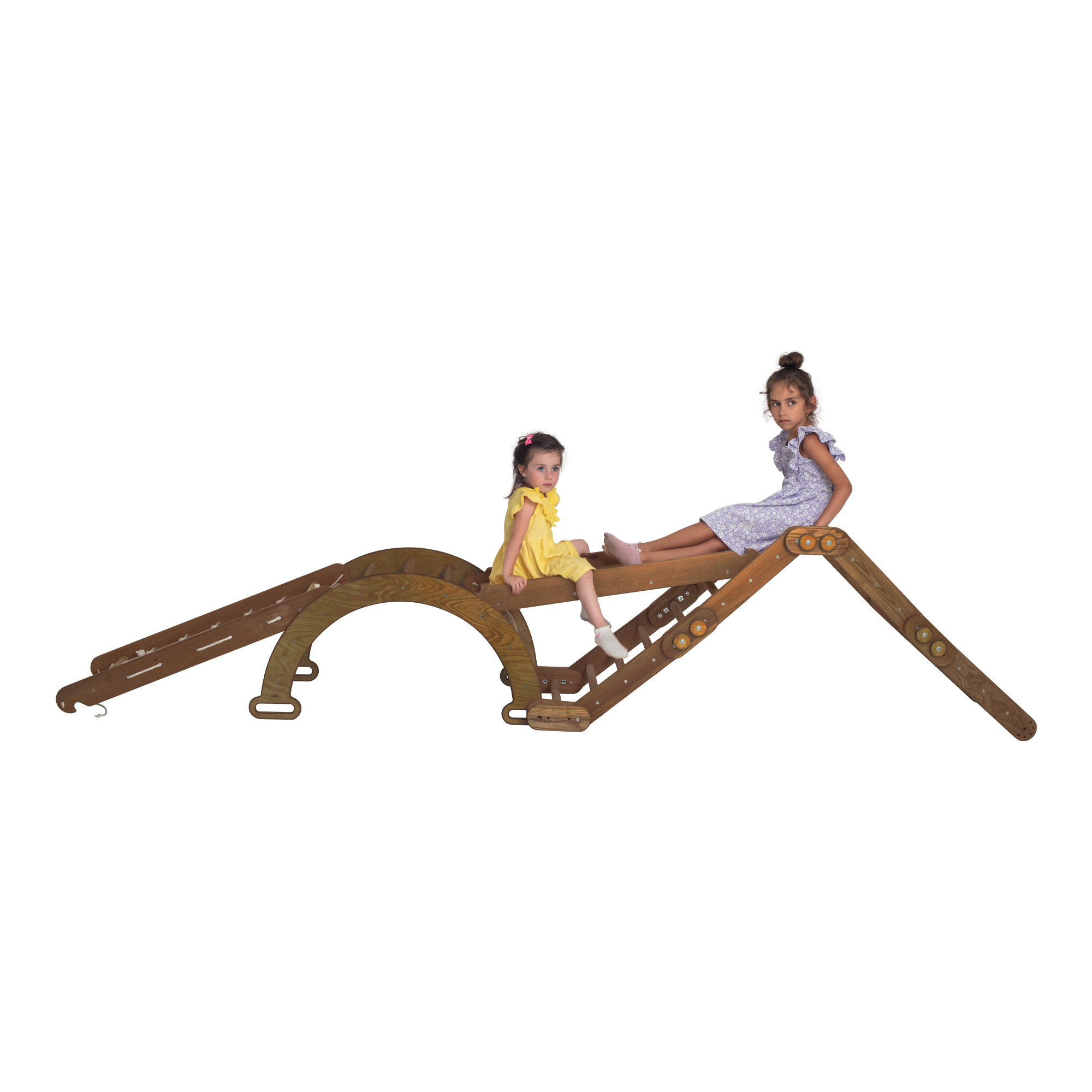 4in1 Montessori Climbing Set: Snake Ladder + Arch/Rocker + Slide Board/Ramp + Climbing Net - Chocolate 4in1 Playsets Goodevas Chocolate