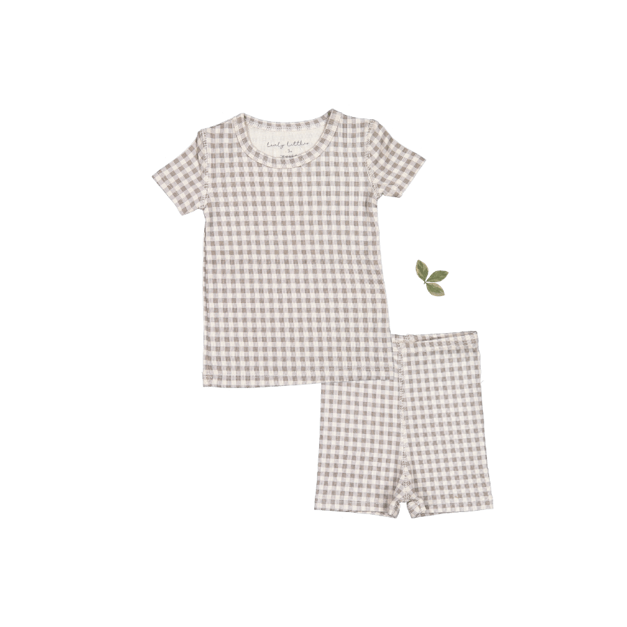 Printed Short Sleeve Tee + Short Lovely Littles 6m Taupe Gingham