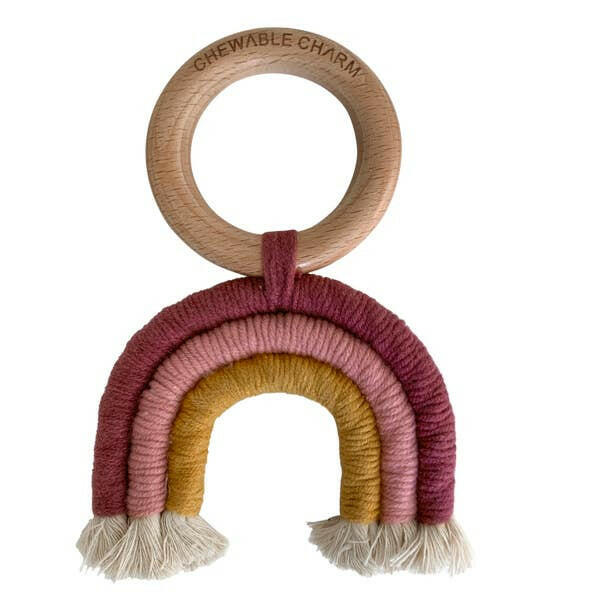 Rainbow Macrame Teether Baby Essentials Chewable Charm Berry + Mustard