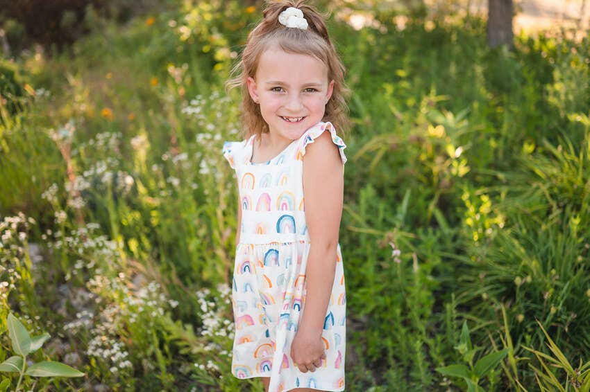 Macie Romper in Watercolor Rainbow romper Ollie Jay