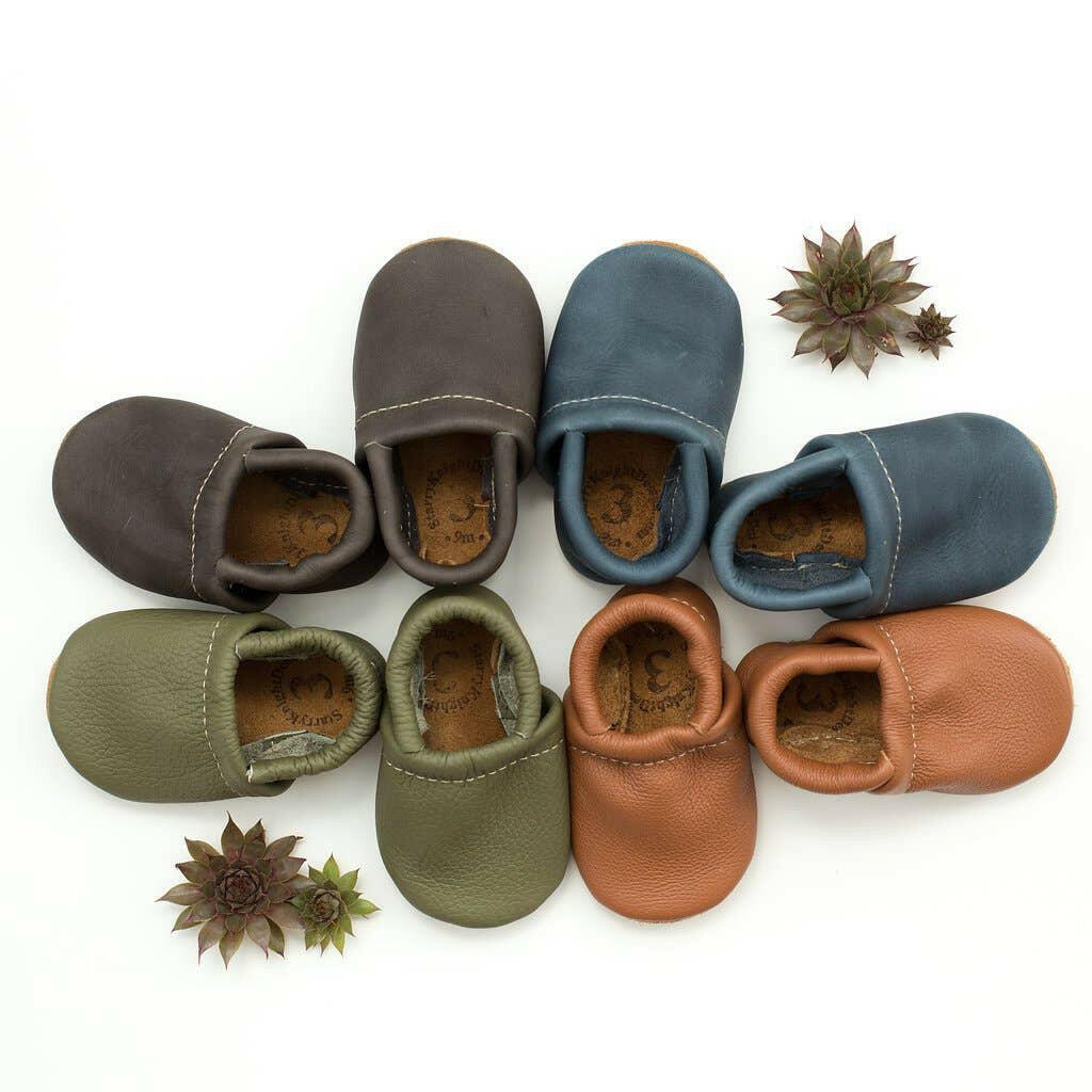 Leather Baby Loafers Shoe - Iron, Denim, Sienna, Moss Shoes Starry Knight Design