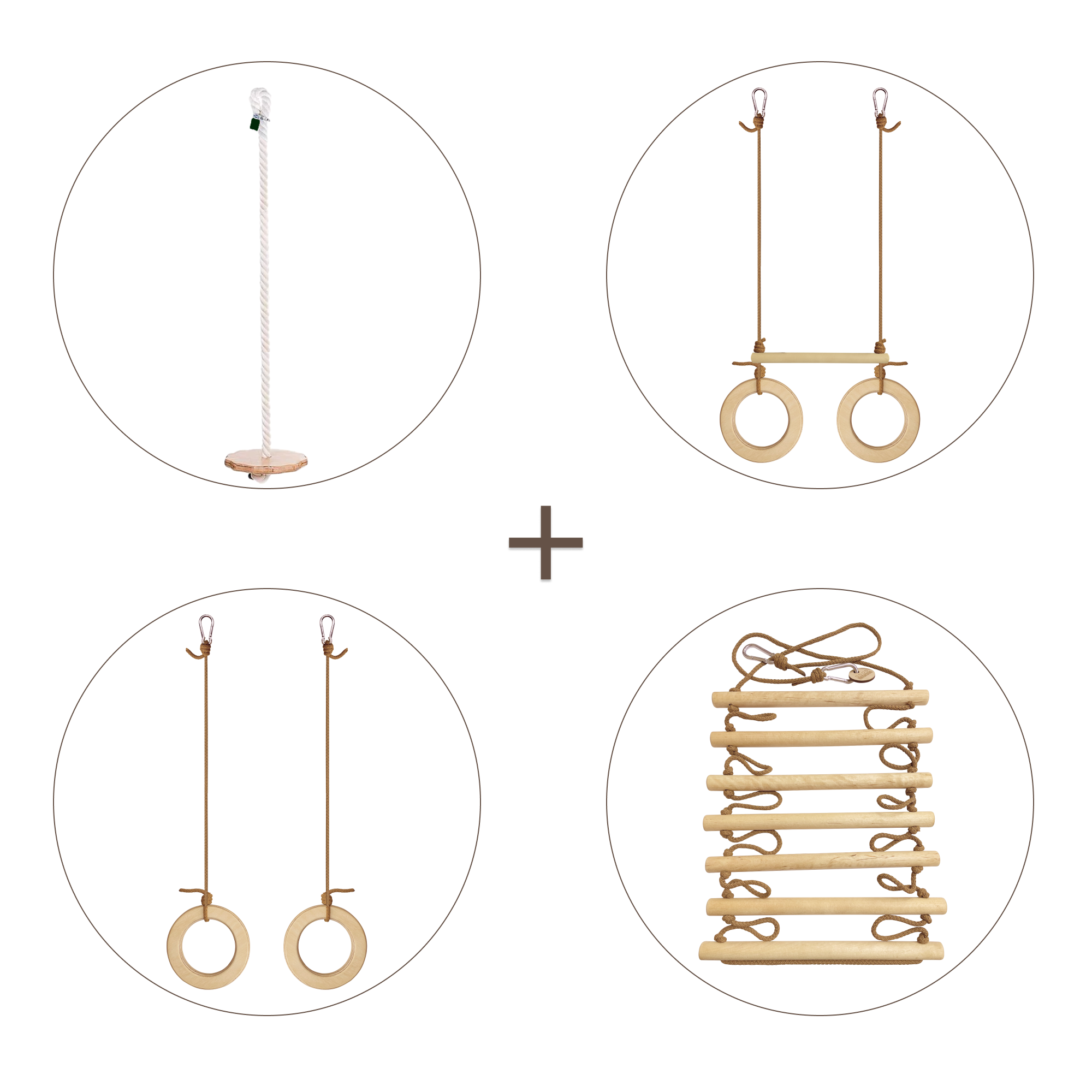 4in1 Swings Set: Rope ladder + Gymnastic rings + Disc swing + Trapeze bar with rings 4in1 Swing Set Goodevas