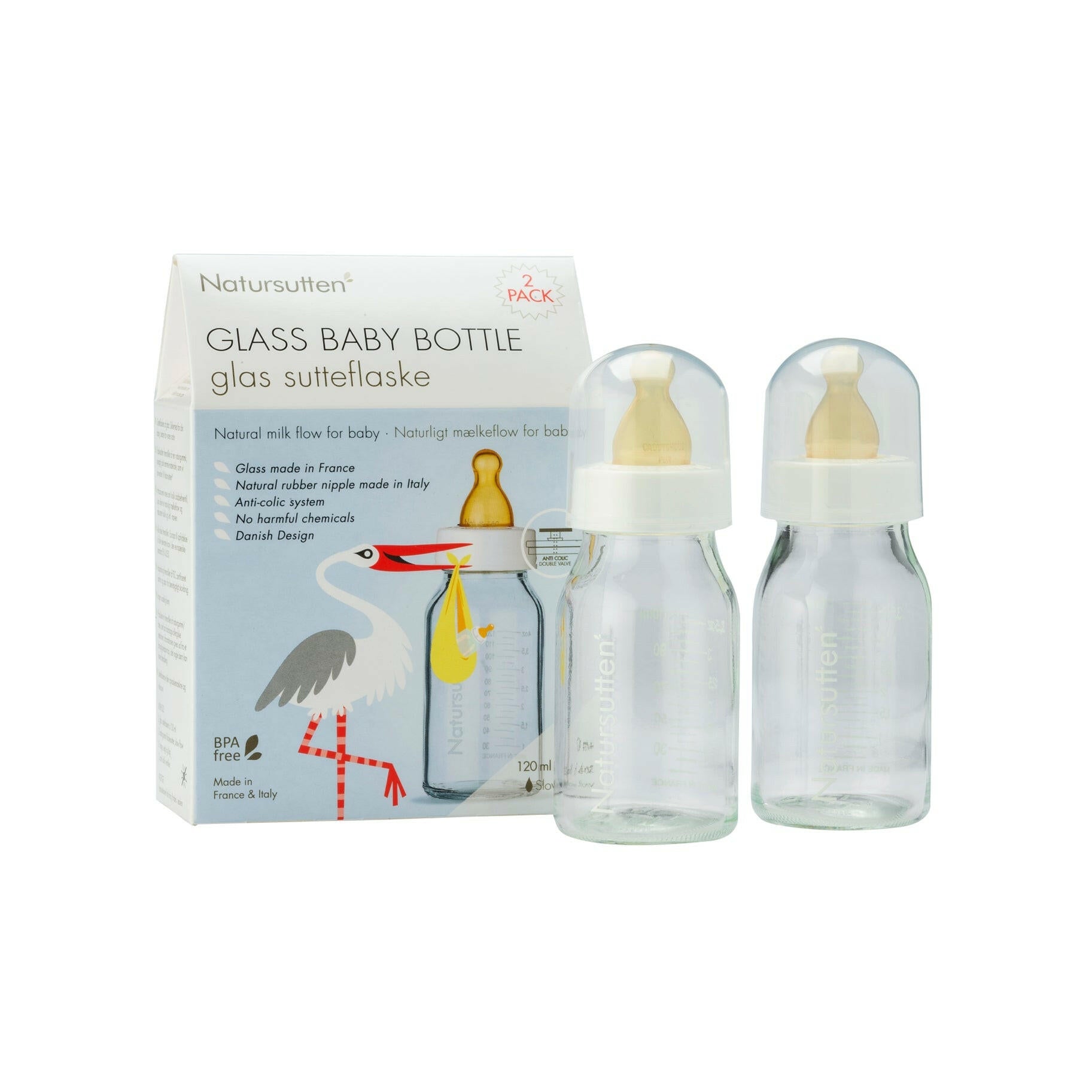 Natursutten® Glass 4 oz Baby Bottles - 2 Pack Feeding Natursutten®