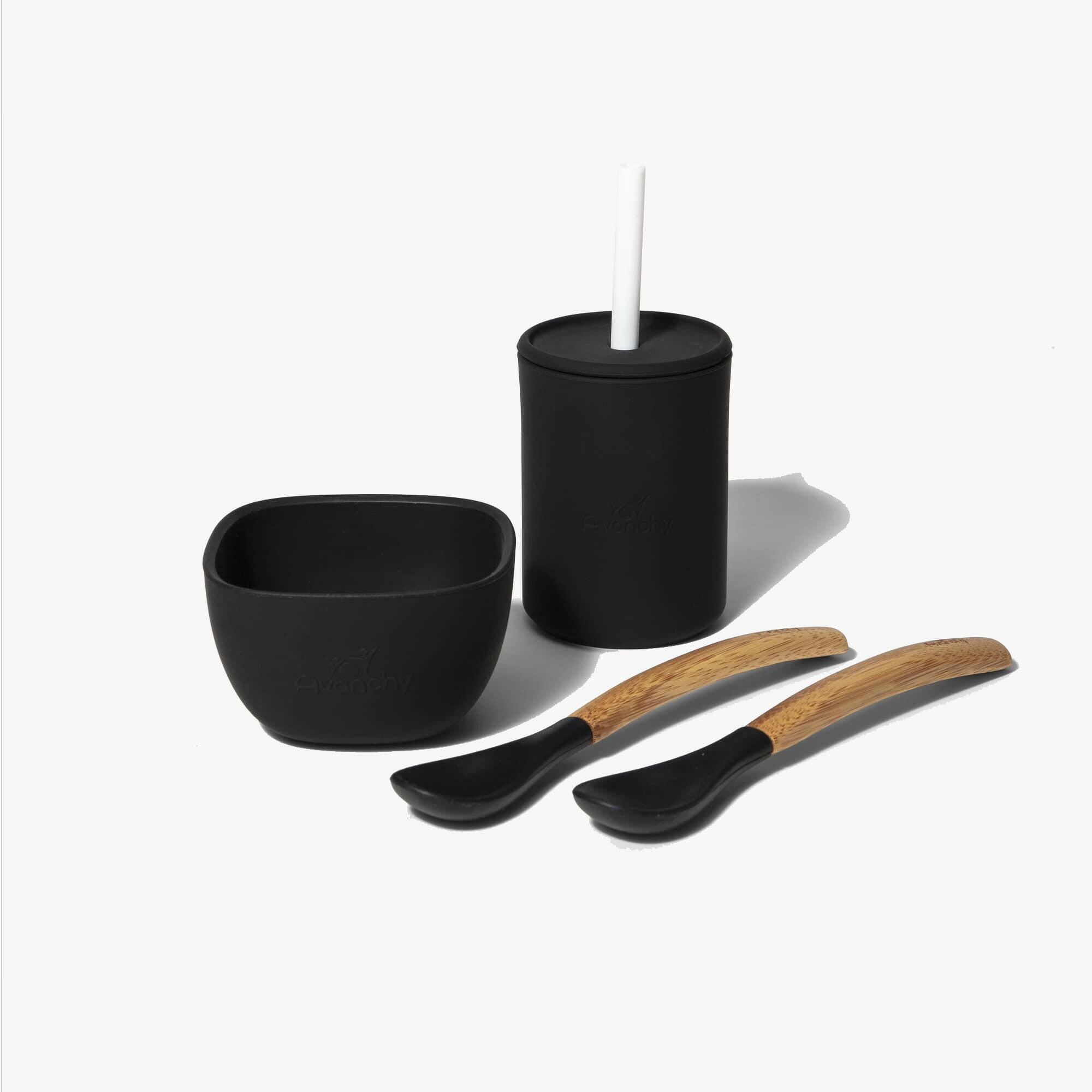 5 oz. Avanchy La Petite Essential Set Baby Feeding Avanchy Sustainable Baby Dishware Essentials Set Black